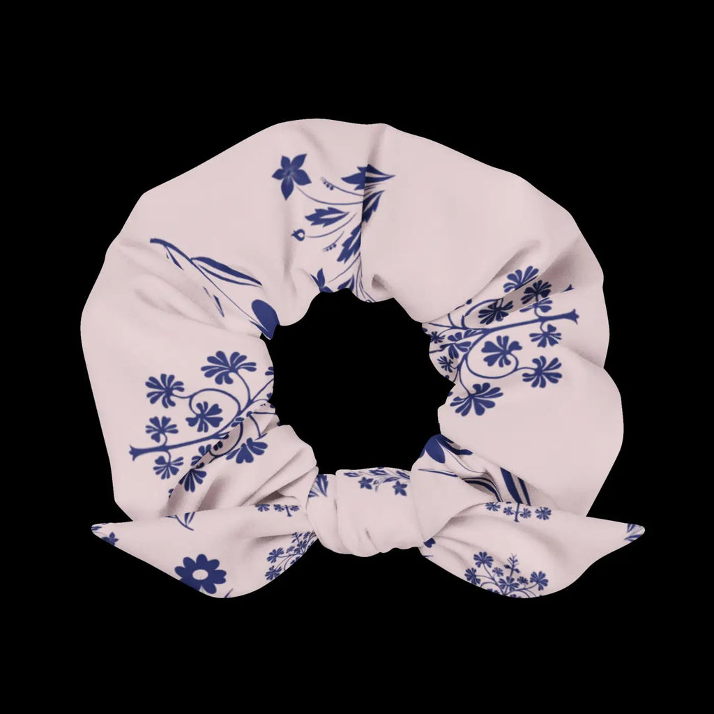 Pink Recycled Scrunchie - Flower Drawings Hair Accessory - DipaliZ