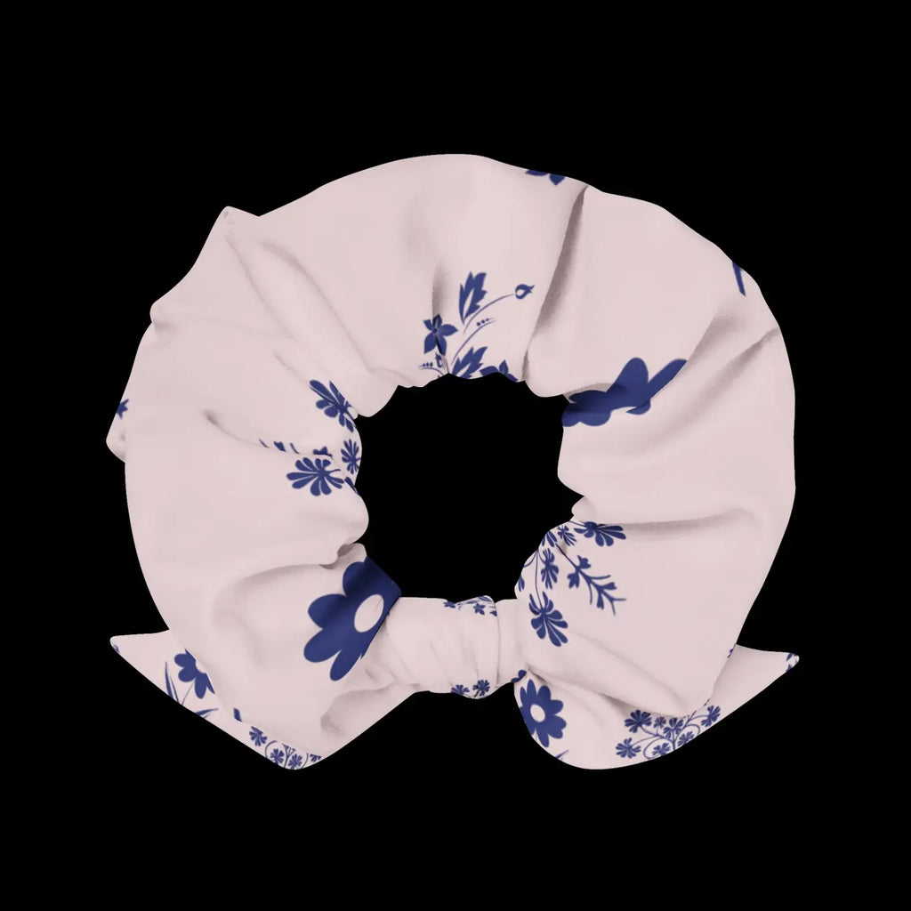 Pink Recycled Scrunchie - Flower Drawings Hair Accessory - DipaliZ
