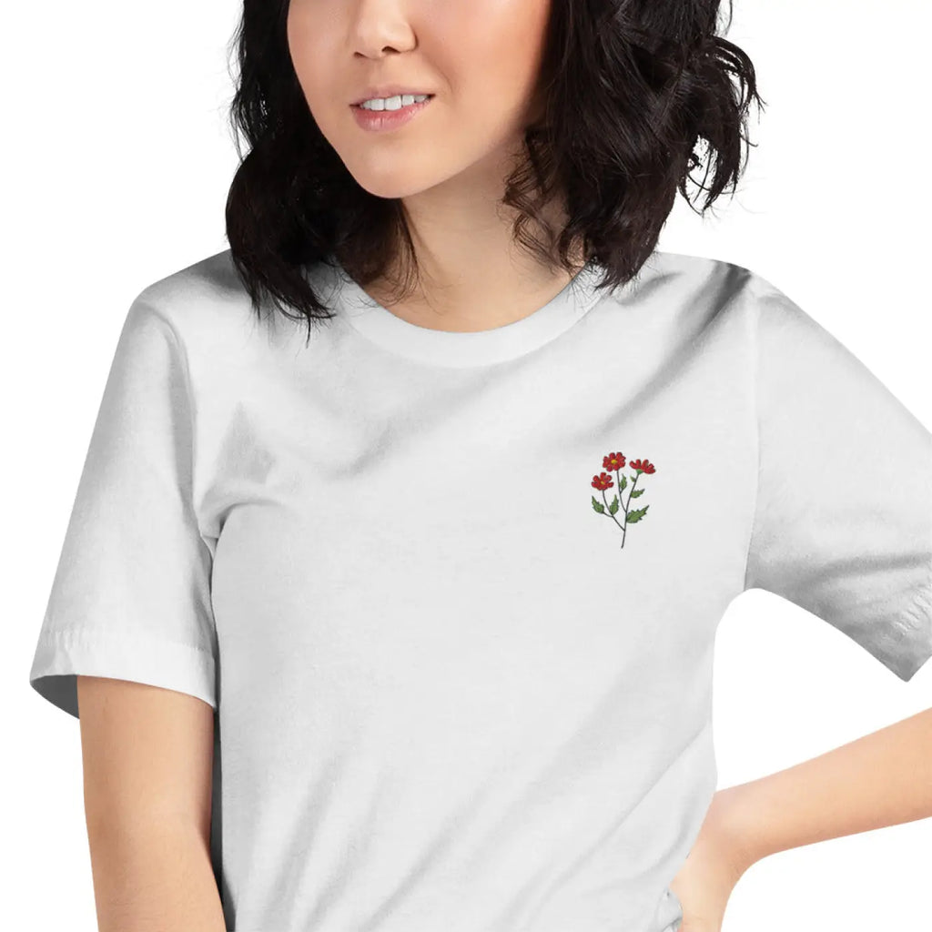 Flower Embroidered Unisex T Shirt - Cotton Comfort - DipaliZ