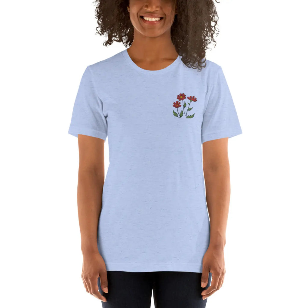 Flower Embroidered Unisex T Shirt - Cotton Comfort - DipaliZ
