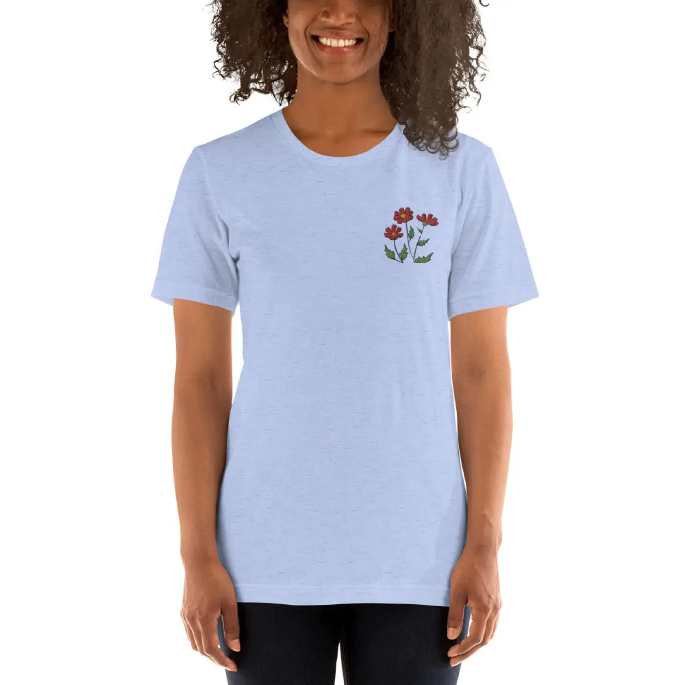 Flower Embroidered Unisex T Shirt - Cotton Comfort - DipaliZ