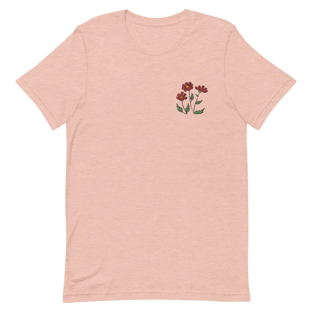 Flower Embroidered Unisex T Shirt - Cotton Comfort - DipaliZ