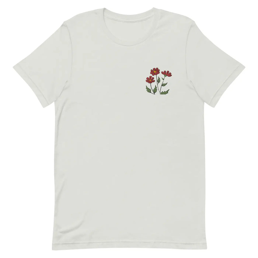 Flower Embroidered Unisex T Shirt - Cotton Comfort - DipaliZ