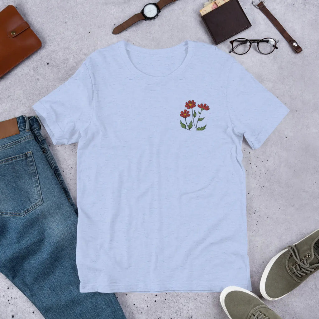 Flower Embroidered Unisex T Shirt - Cotton Comfort - DipaliZ