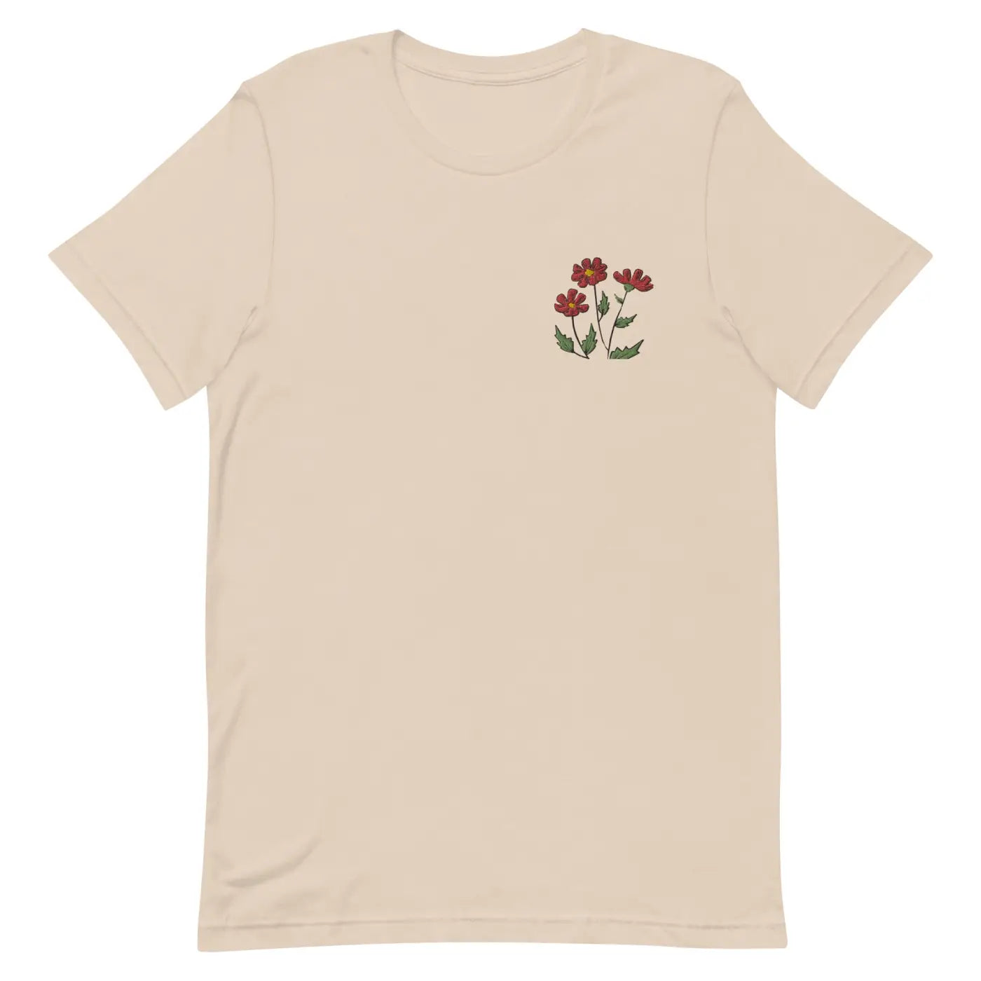 Flower Embroidered Unisex T Shirt - Cotton Comfort - DipaliZ