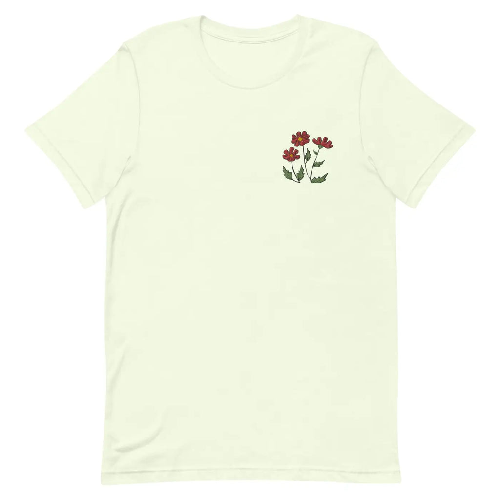 Flower Embroidered Unisex T Shirt - Cotton Comfort - DipaliZ