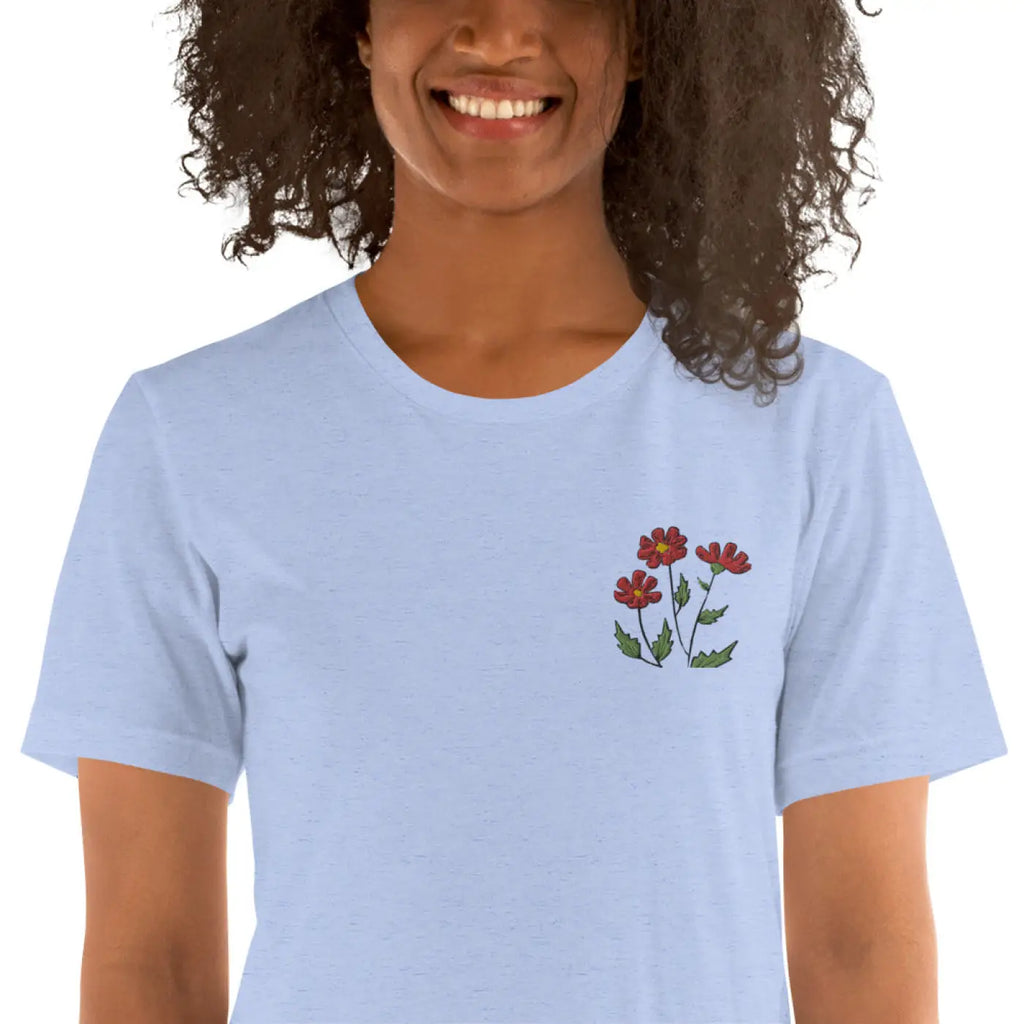 Flower Embroidered Unisex T Shirt - Cotton Comfort - DipaliZ