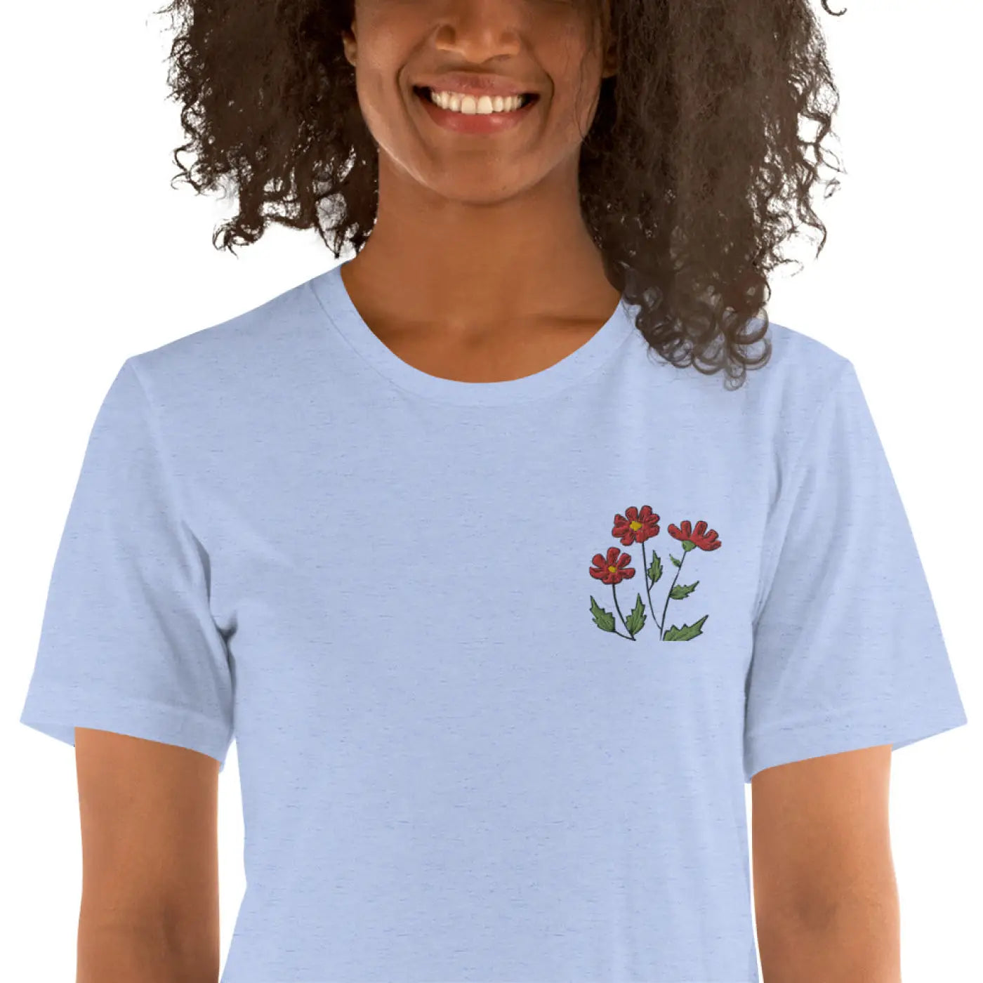 Flower Embroidered Unisex T Shirt - Cotton Comfort - DipaliZ