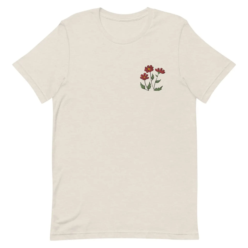 Flower Embroidered Unisex T Shirt - Cotton Comfort - DipaliZ
