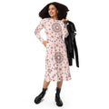 Floral Midi Dress - Pink Long Sleeves Statement Style - DipaliZ
