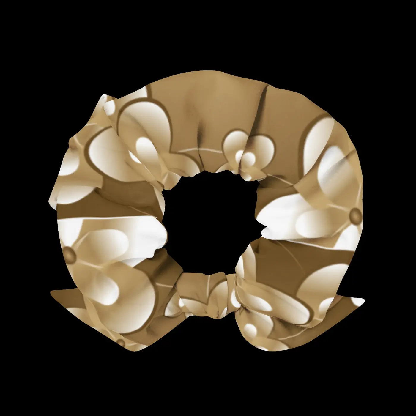 Recycled Scrunchie - White Flowers on Brown Eco-Friendly - DipaliZ
