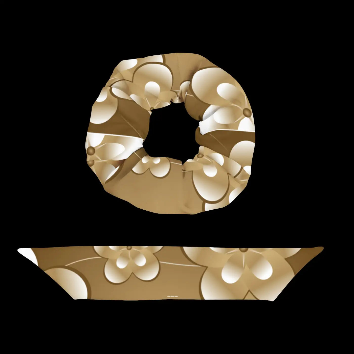 Recycled Scrunchie - White Flowers on Brown Eco-Friendly - DipaliZ