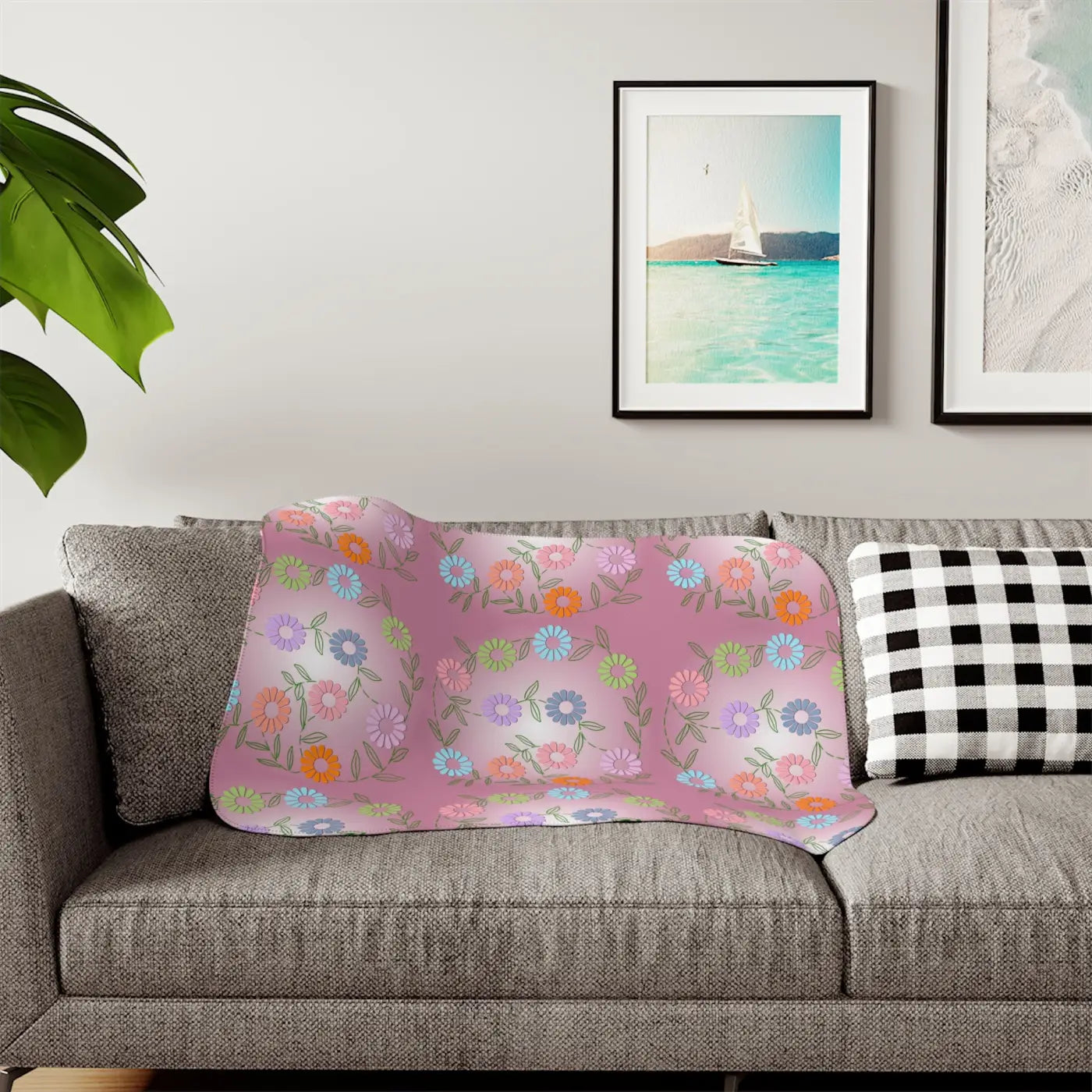 Floral Sherpa Blanket - Cozy Plush Throw in Two Colors - DipaliZ
