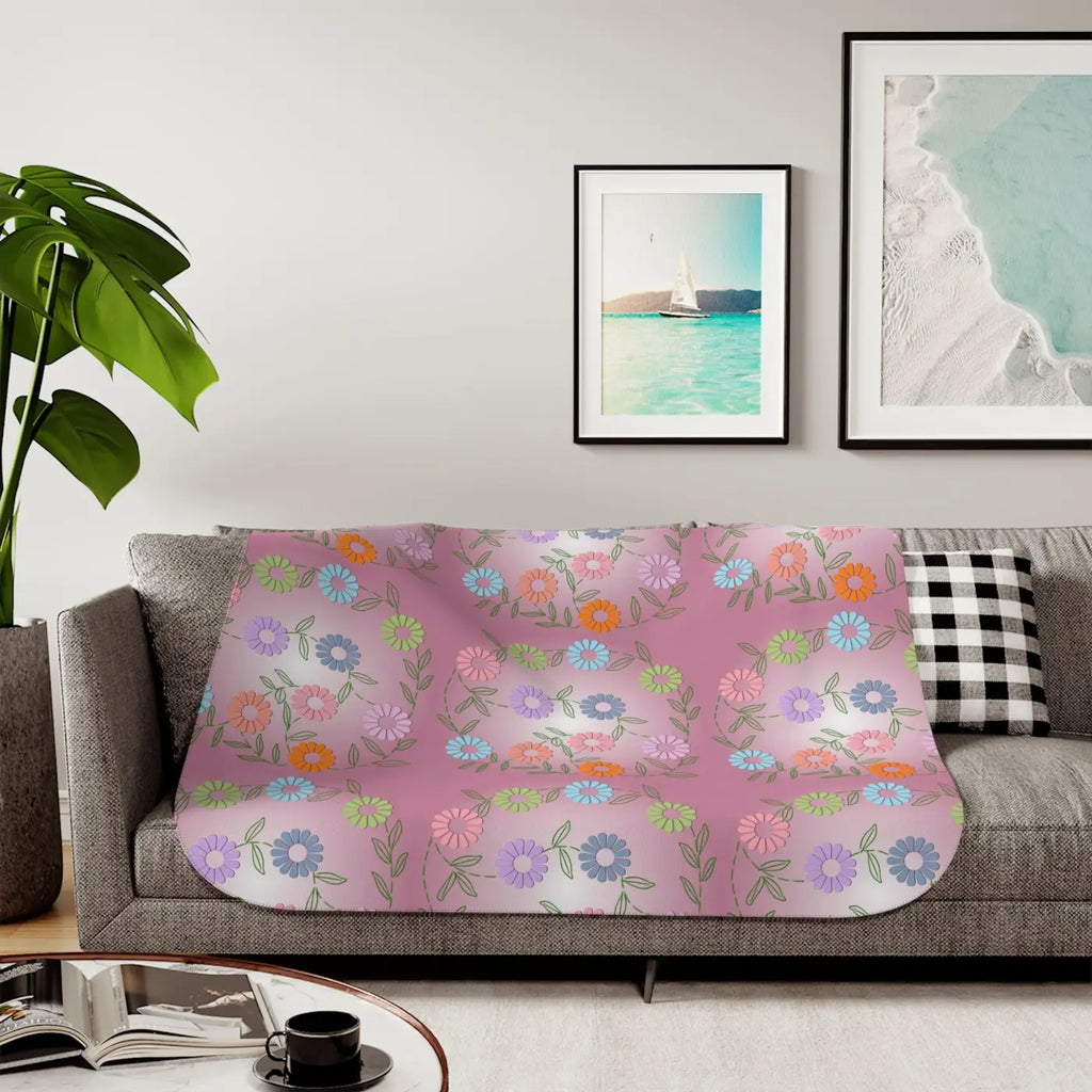 Floral Sherpa Blanket - Cozy Plush Throw in Two Colors - DipaliZ