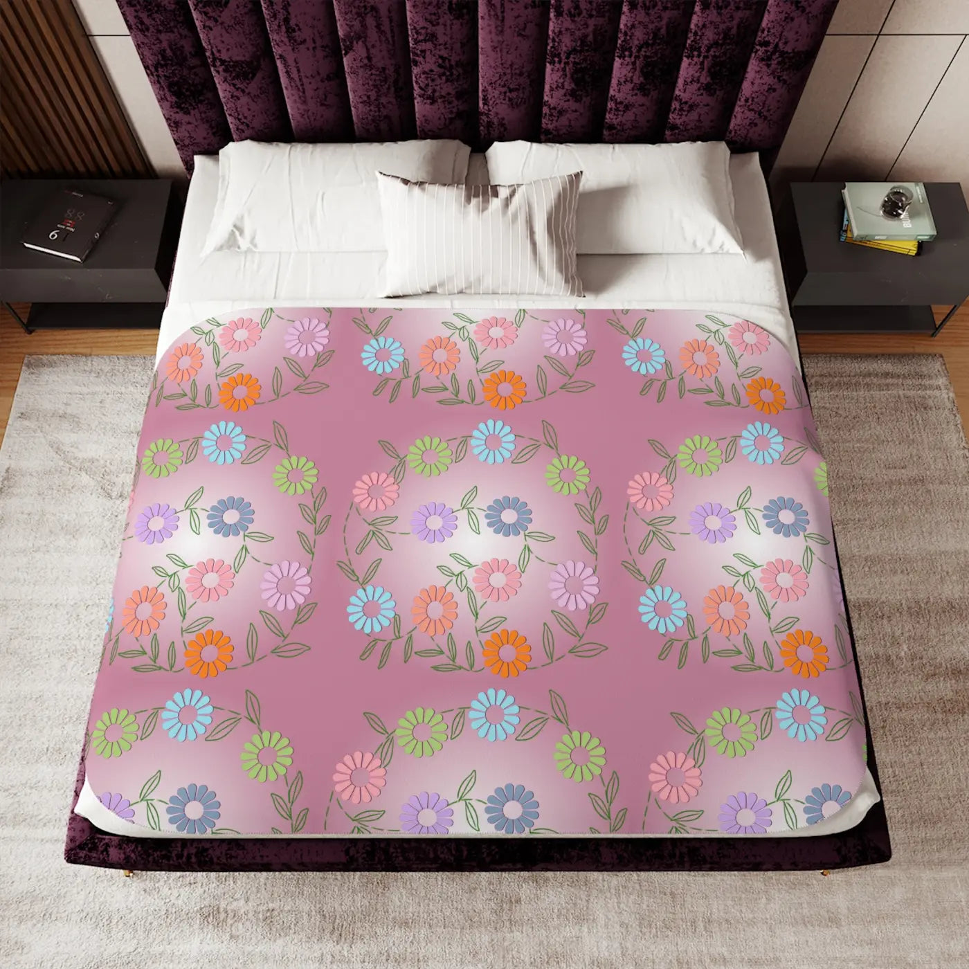Floral Sherpa Blanket - Cozy Plush Throw in Two Colors - DipaliZ