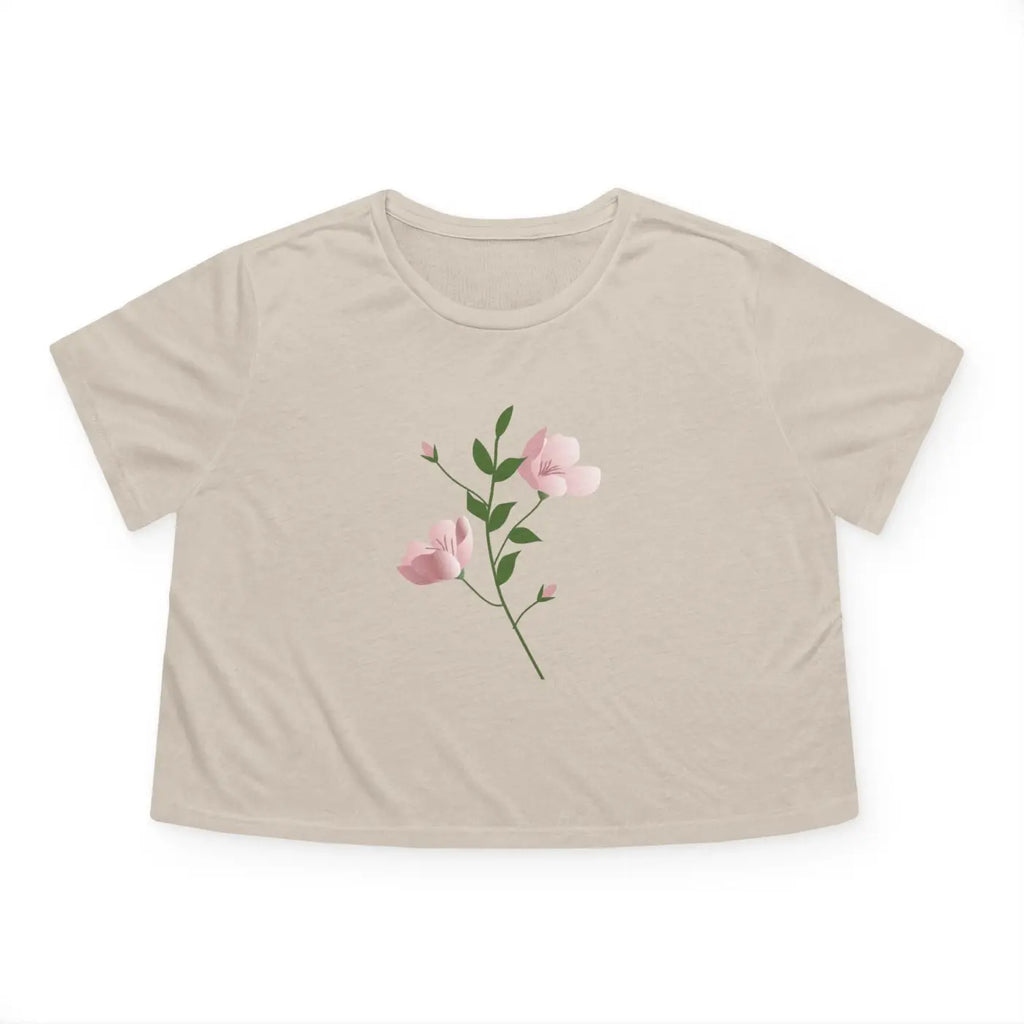 Flowy Cropped Tee - Pink Flower Polyester Style - DipaliZ