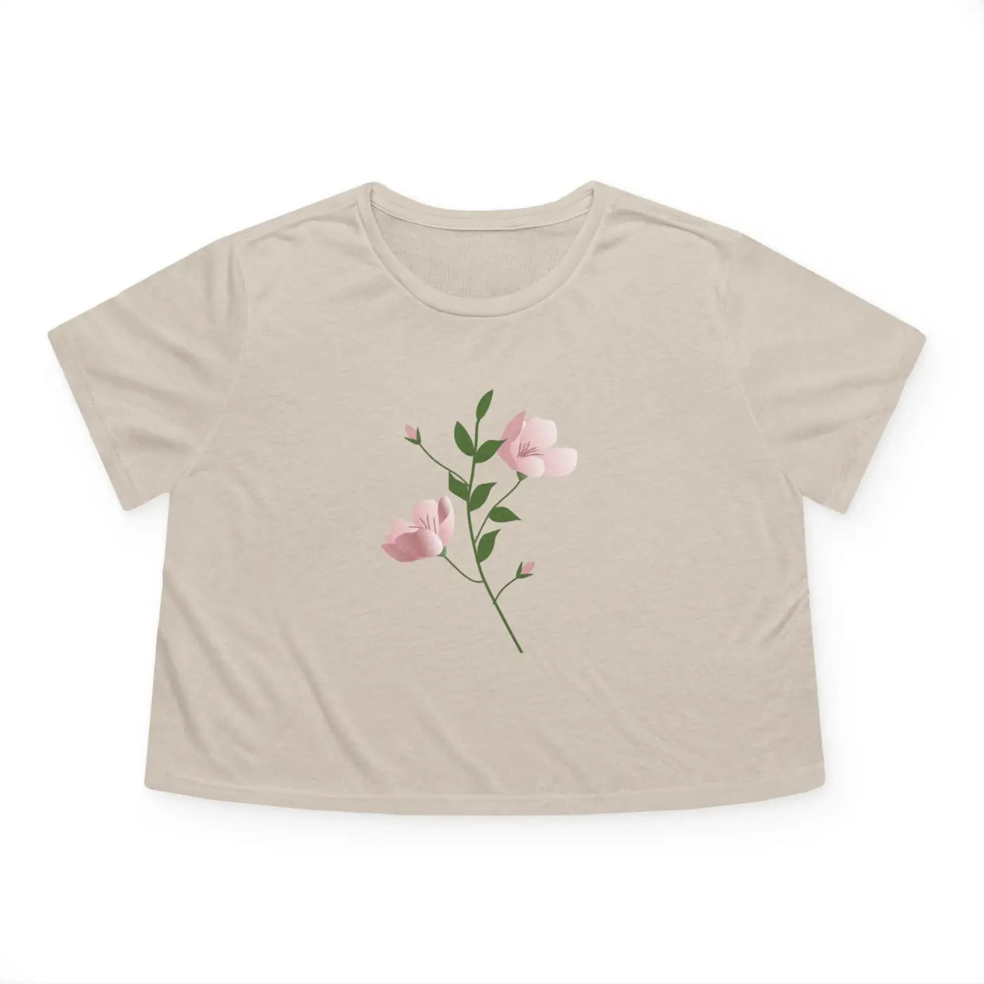 Flowy Cropped Tee - Pink Flower Polyester Style - DipaliZ