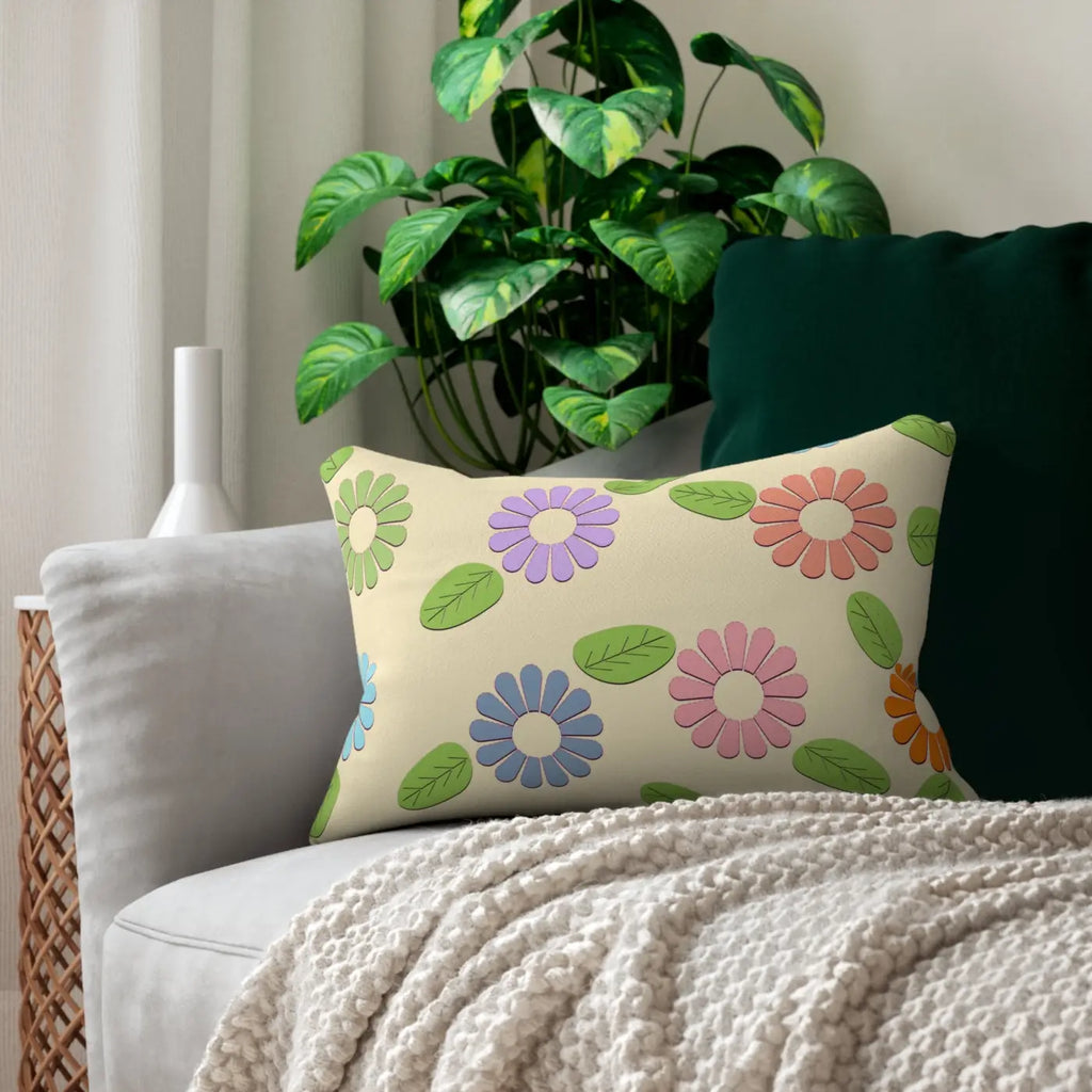 Floral Polyester Lumbar Pillow - Spun Polyester with Insert - DipaliZ