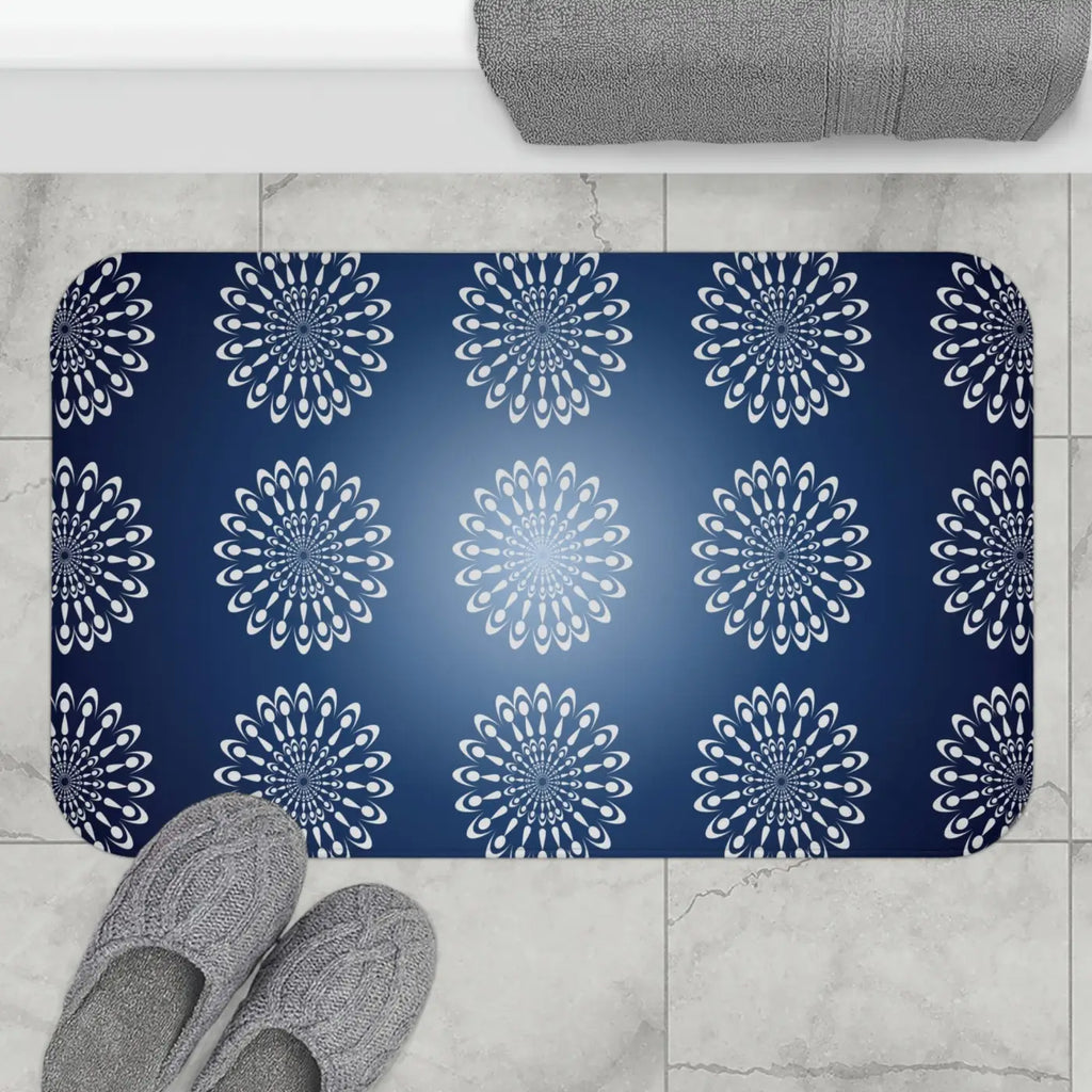 Bold Geometric Pattern Bath Mat - Navy Blue Design - DipaliZ