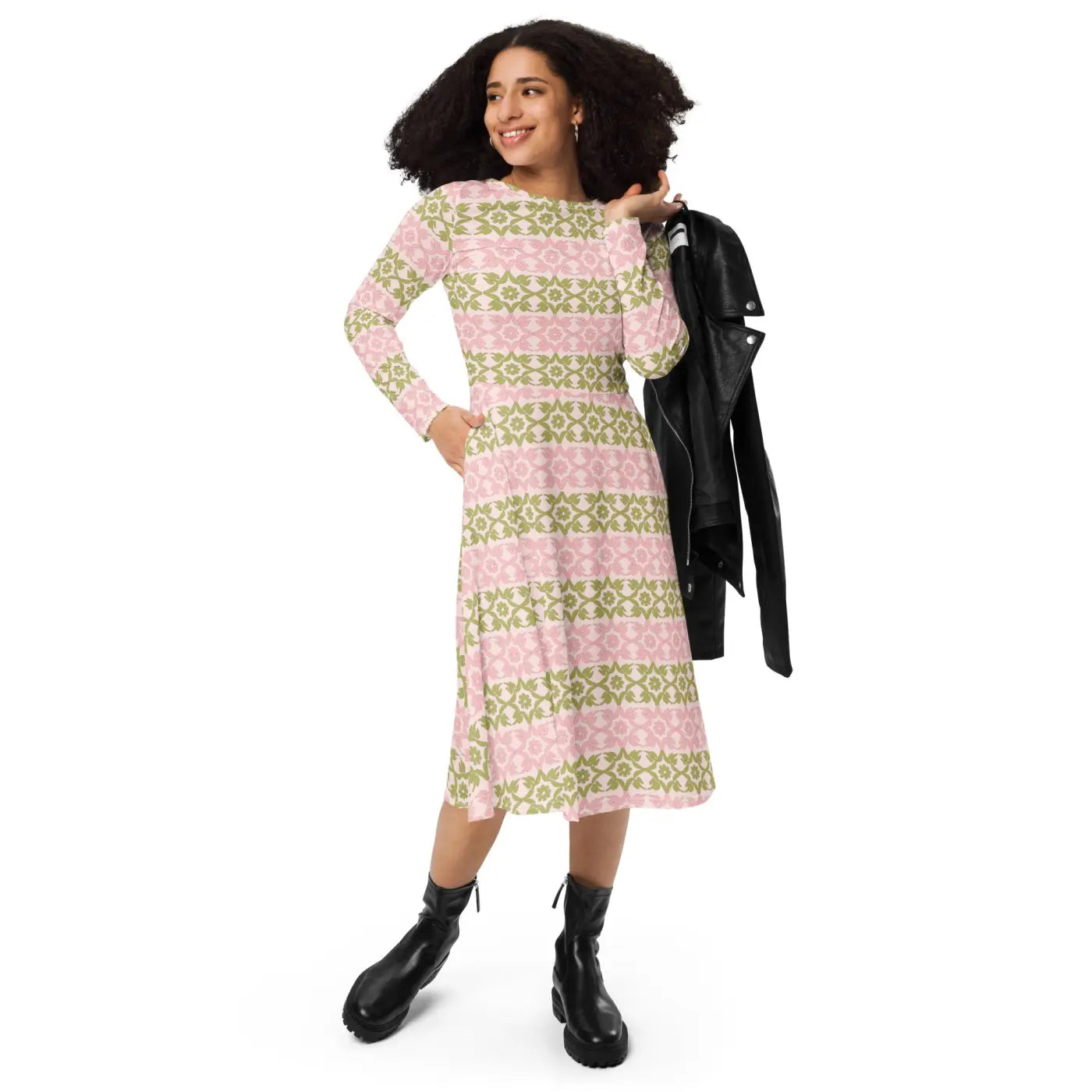 Long Sleeve Midi Dress - Playful and Sophisticated - DipaliZ