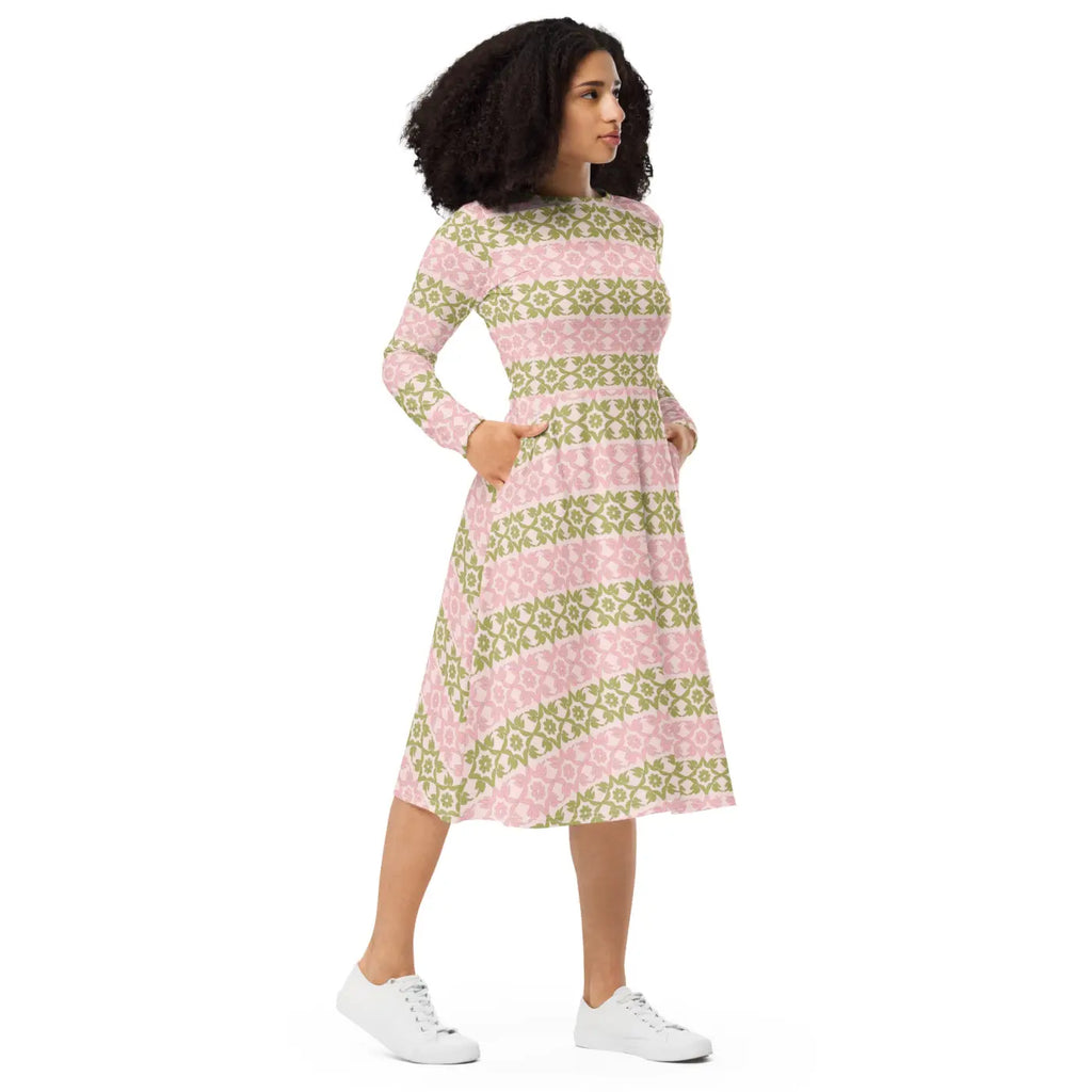 Long Sleeve Midi Dress - Playful and Sophisticated - DipaliZ