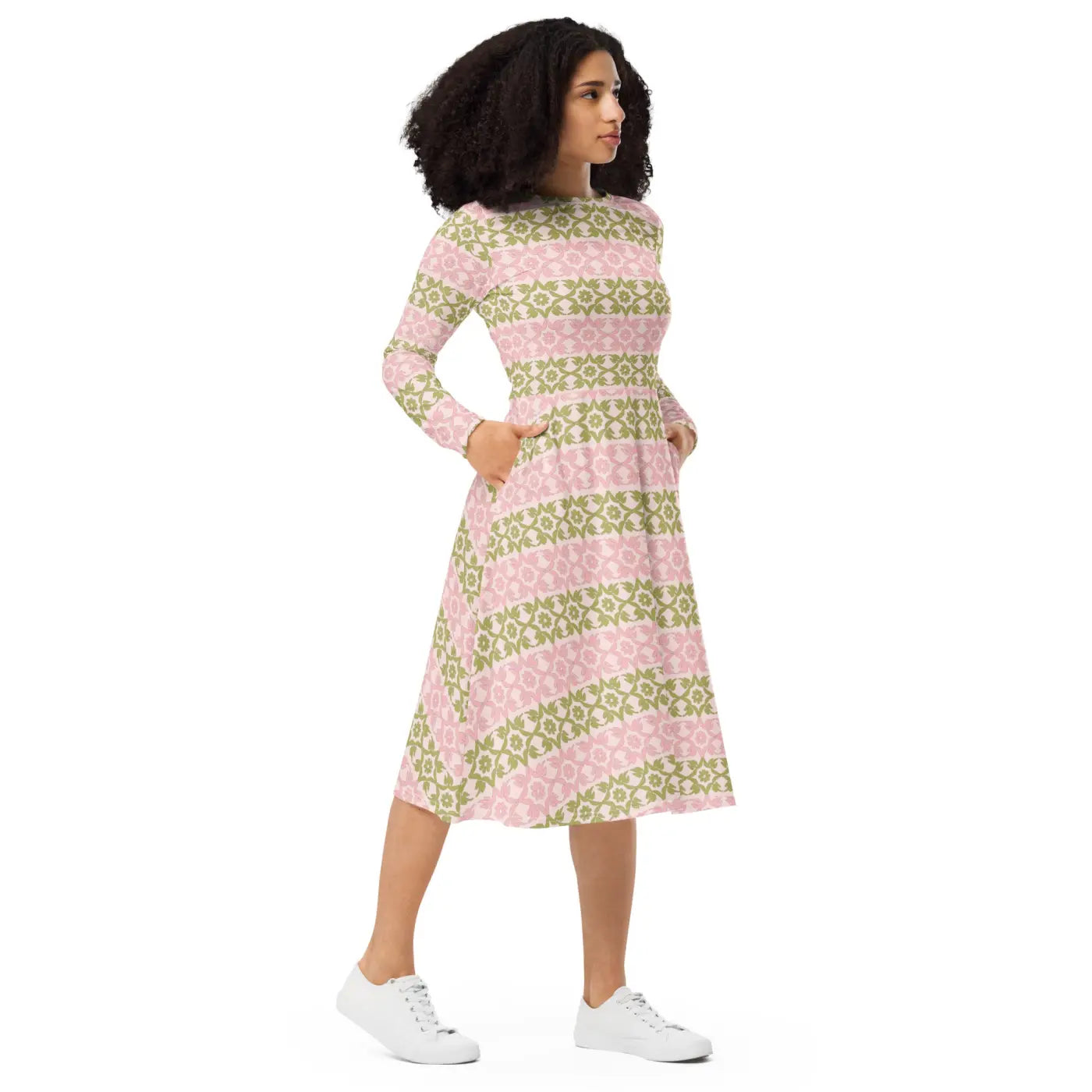 Long Sleeve Midi Dress - Playful and Sophisticated - DipaliZ