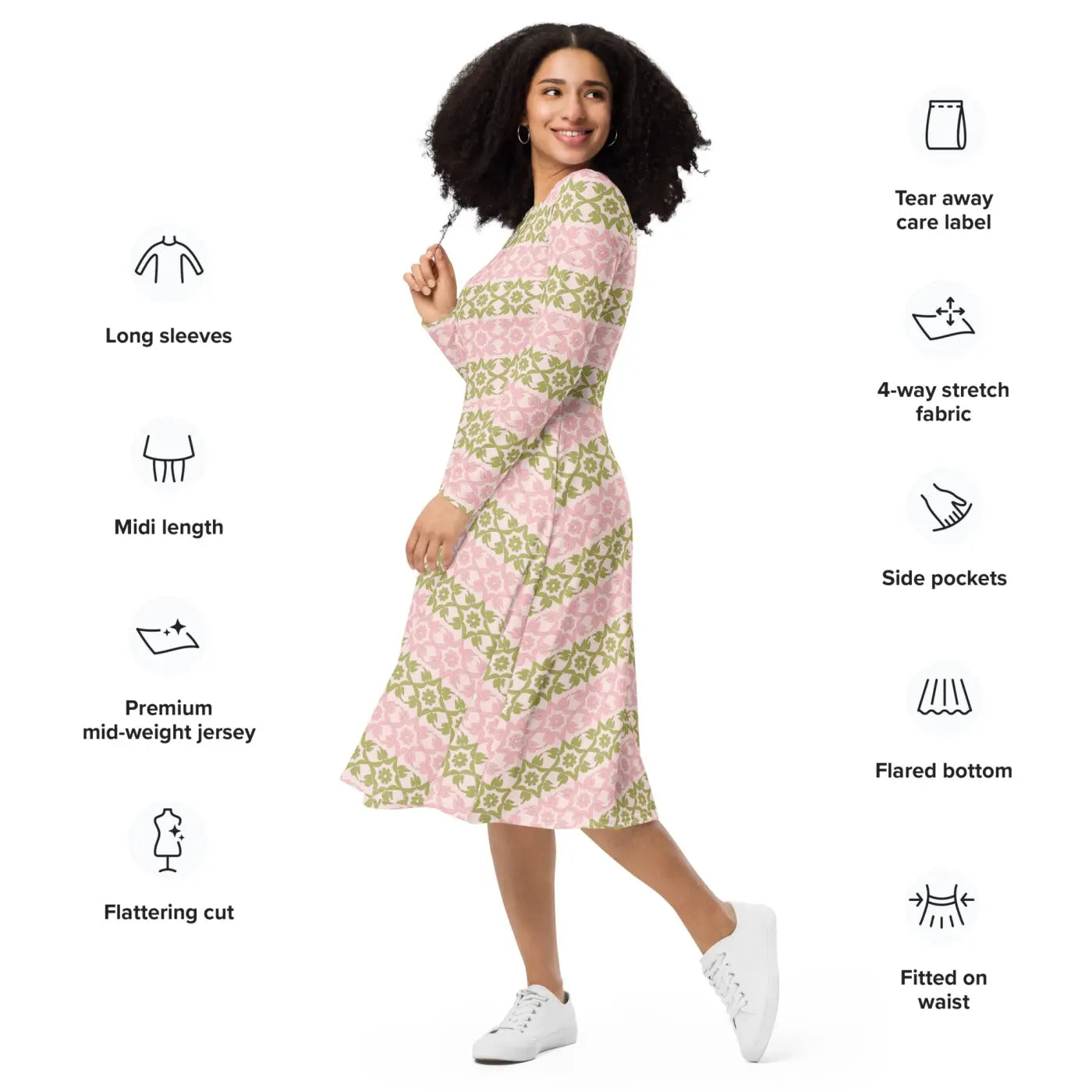 Long Sleeve Midi Dress - Playful and Sophisticated - DipaliZ