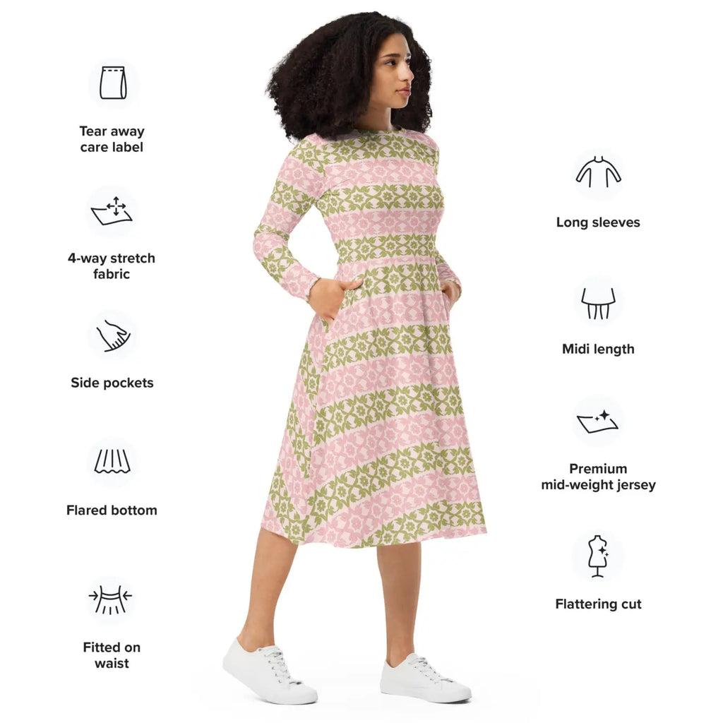 Long Sleeve Midi Dress - Playful and Sophisticated - DipaliZ