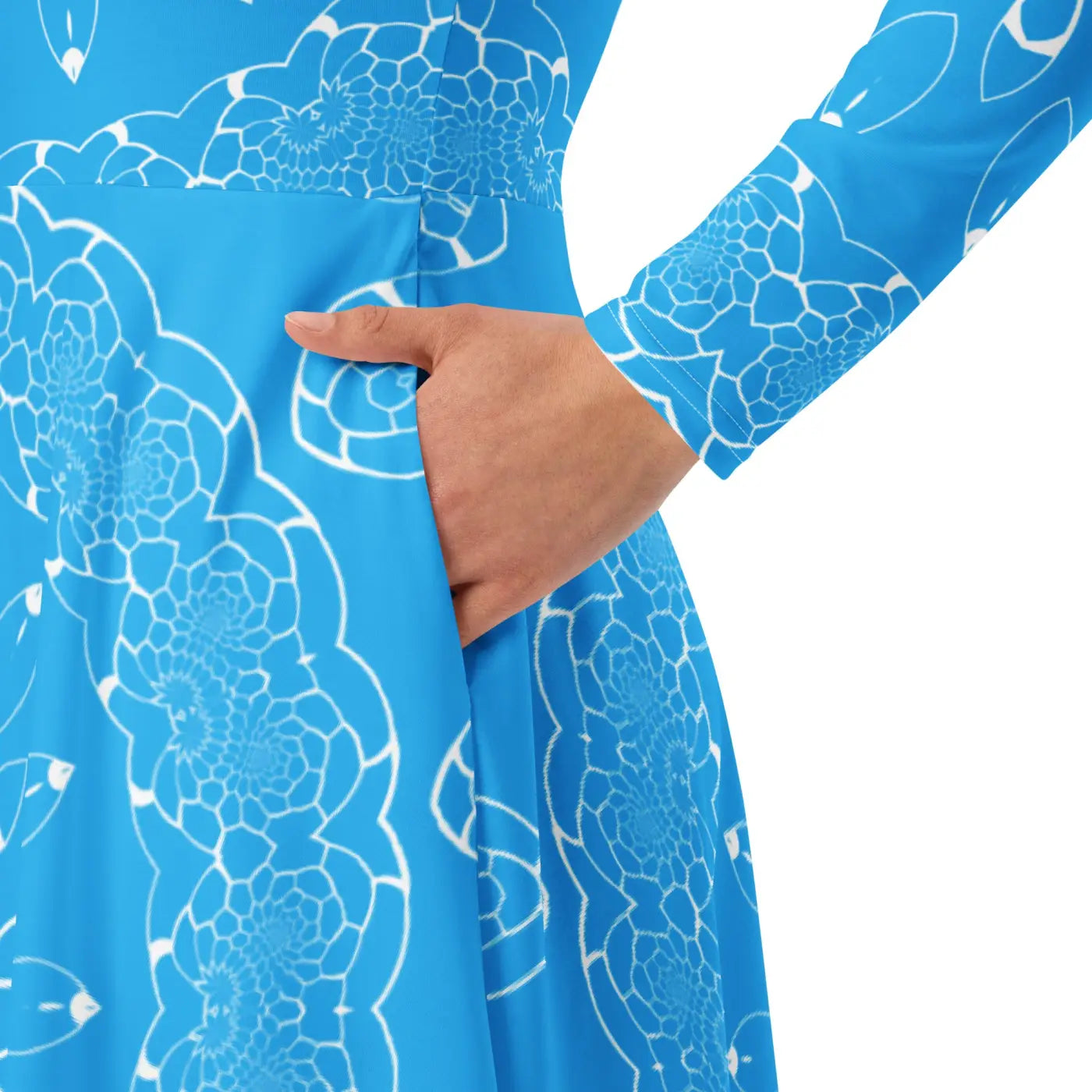 Blue Midi Dress - Geometric Print Long Sleeve - DipaliZ