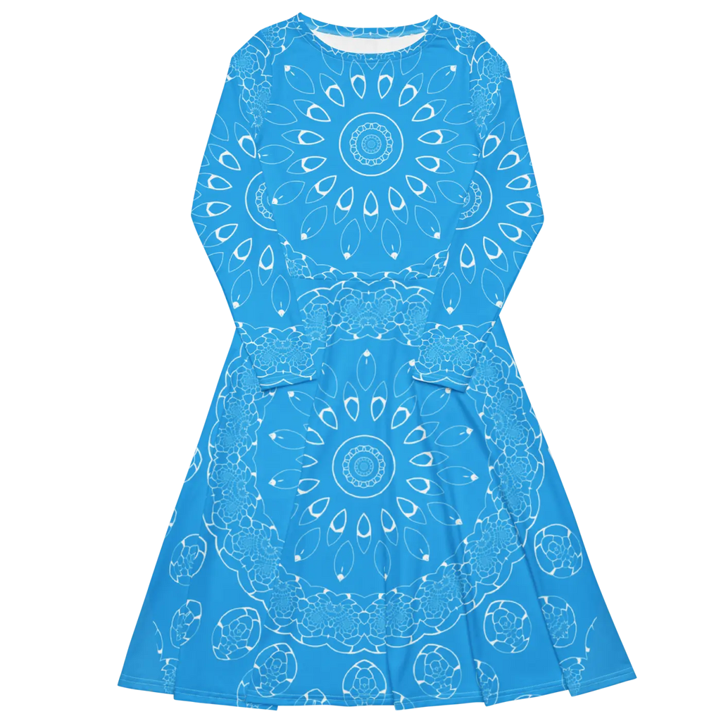 Blue Midi Dress - Geometric Print Long Sleeve - DipaliZ