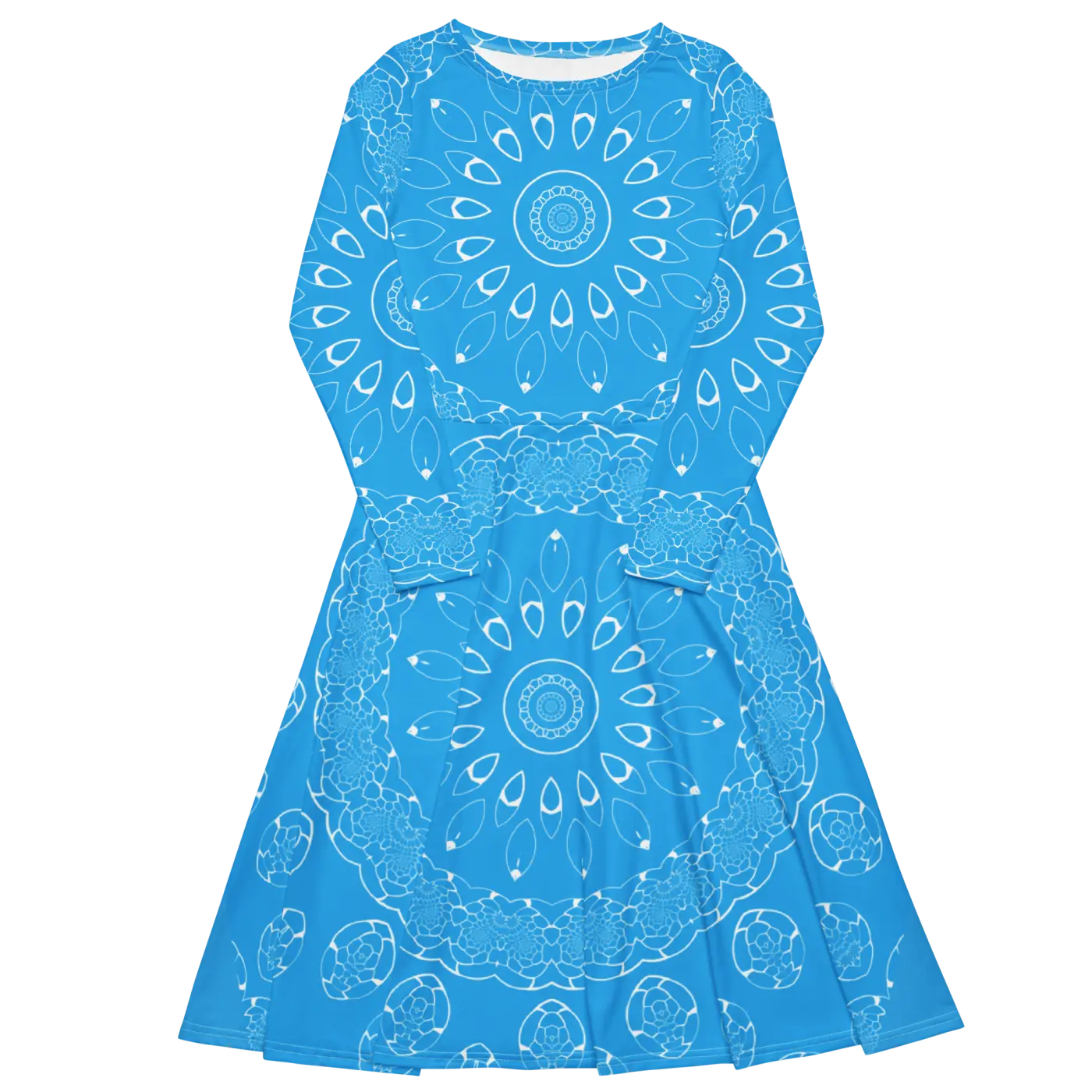 Blue Midi Dress - Geometric Print Long Sleeve - DipaliZ