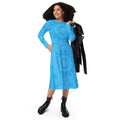 Blue Midi Dress - Geometric Print Long Sleeve - DipaliZ