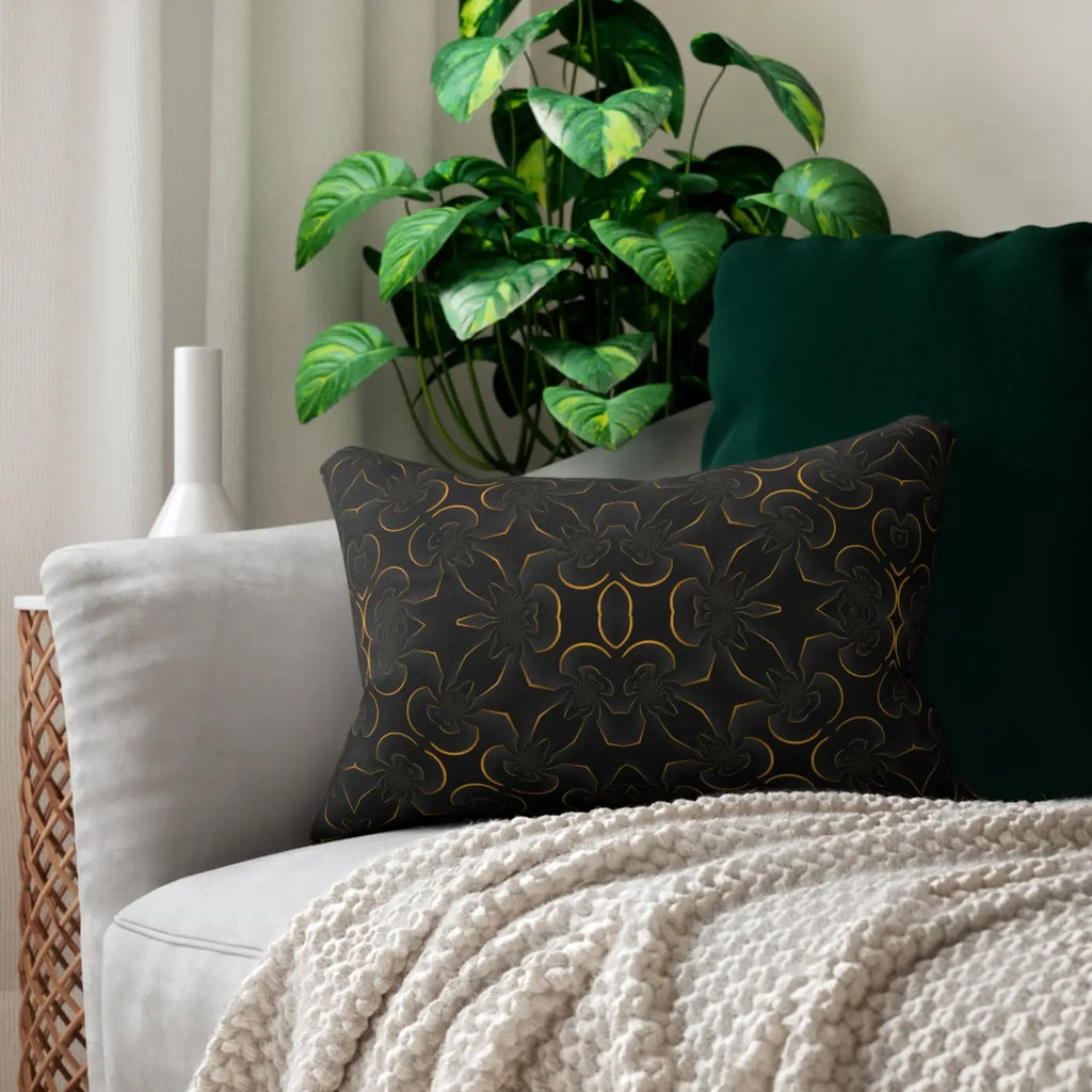 Luxurious Spun Polyester Lumbar Pillow - Gold Abstract - DipaliZ