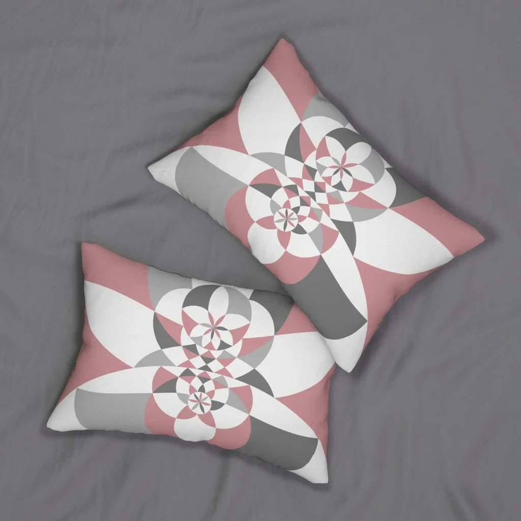 Spun Polyester Lumbar Pillow - Pink Grey Abstract Design - DipaliZ