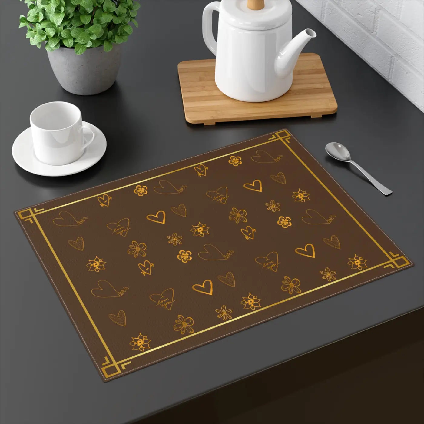 Gold Leaves Cotton Placemat - Elegant Dining Table Decor - DipaliZ