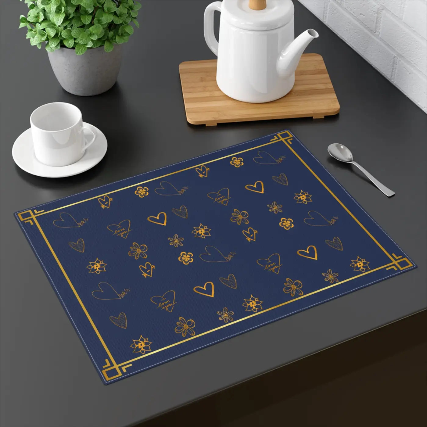 Gold Leaves Navy Blue Placemats - Eco-Friendly Gifts - DipaliZ