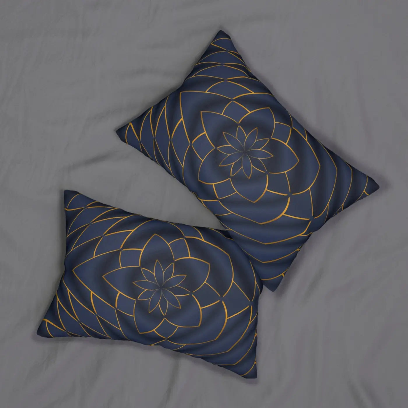 Spun Polyester Lumbar Pillow - Gold Navy Pattern - DipaliZ