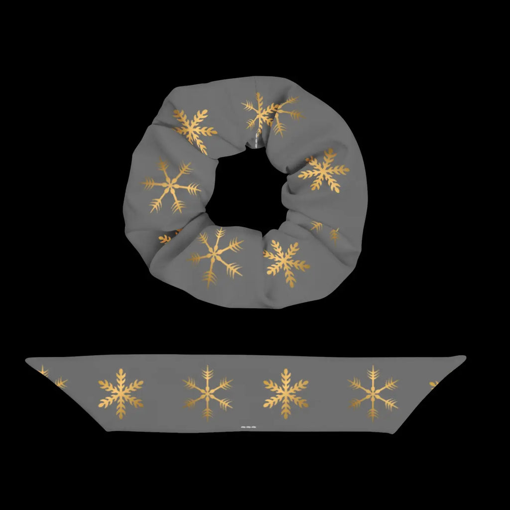 Grey Recycled Scrunchie - Gold Snowflakes Eco Friendly - DipaliZ