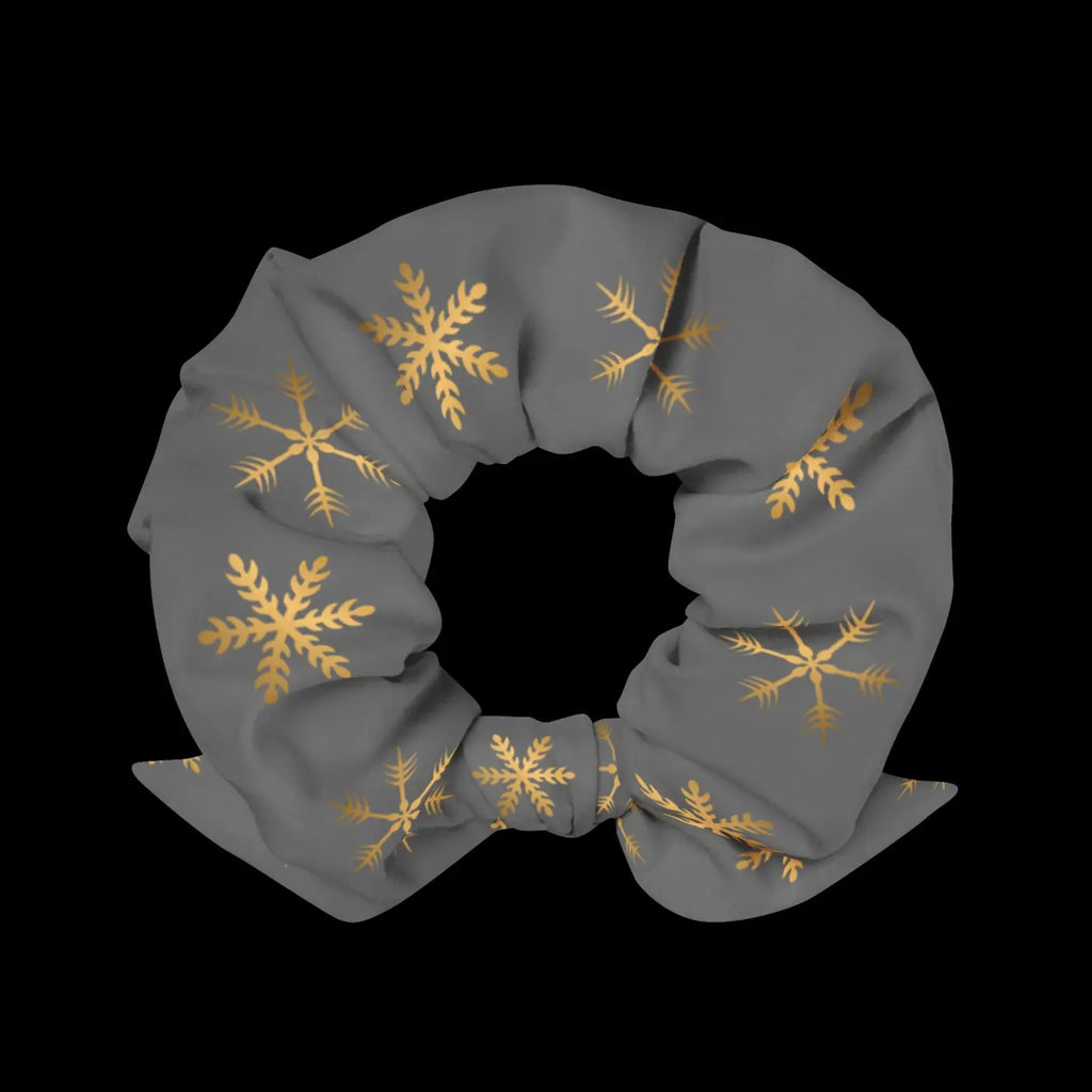 Grey Recycled Scrunchie - Gold Snowflakes Eco Friendly - DipaliZ