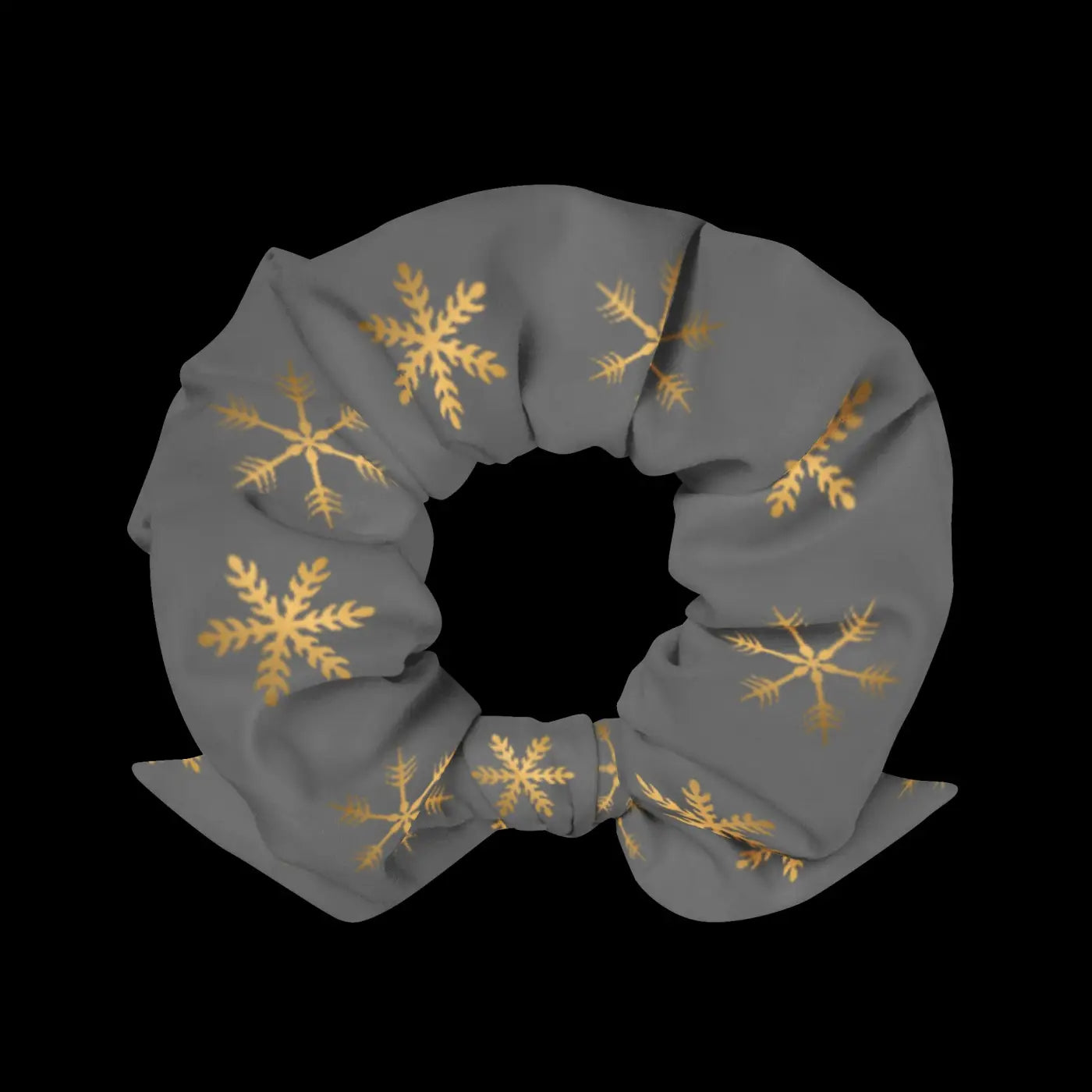 Grey Recycled Scrunchie - Gold Snowflakes Eco Friendly - DipaliZ