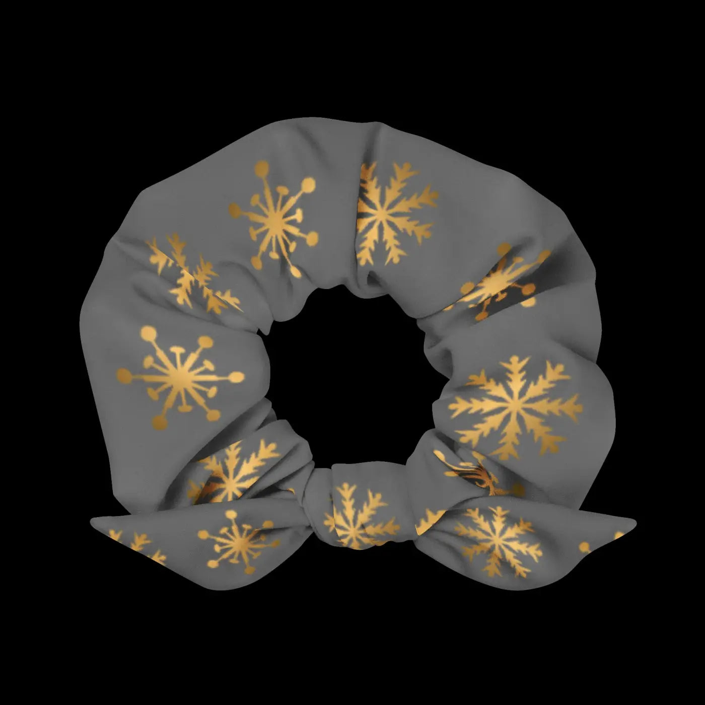 Grey Recycled Scrunchie - Gold Snowflakes Eco Friendly - DipaliZ