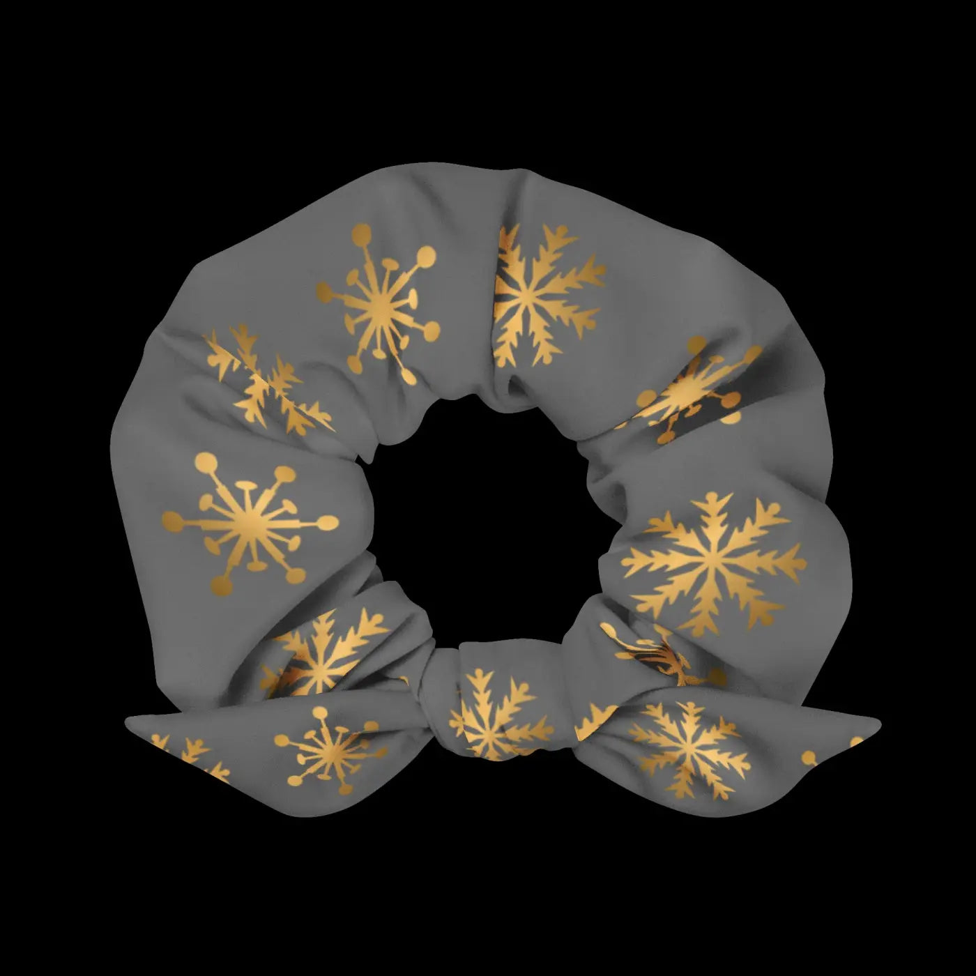 Grey Recycled Scrunchie - Gold Snowflakes Eco Friendly - DipaliZ