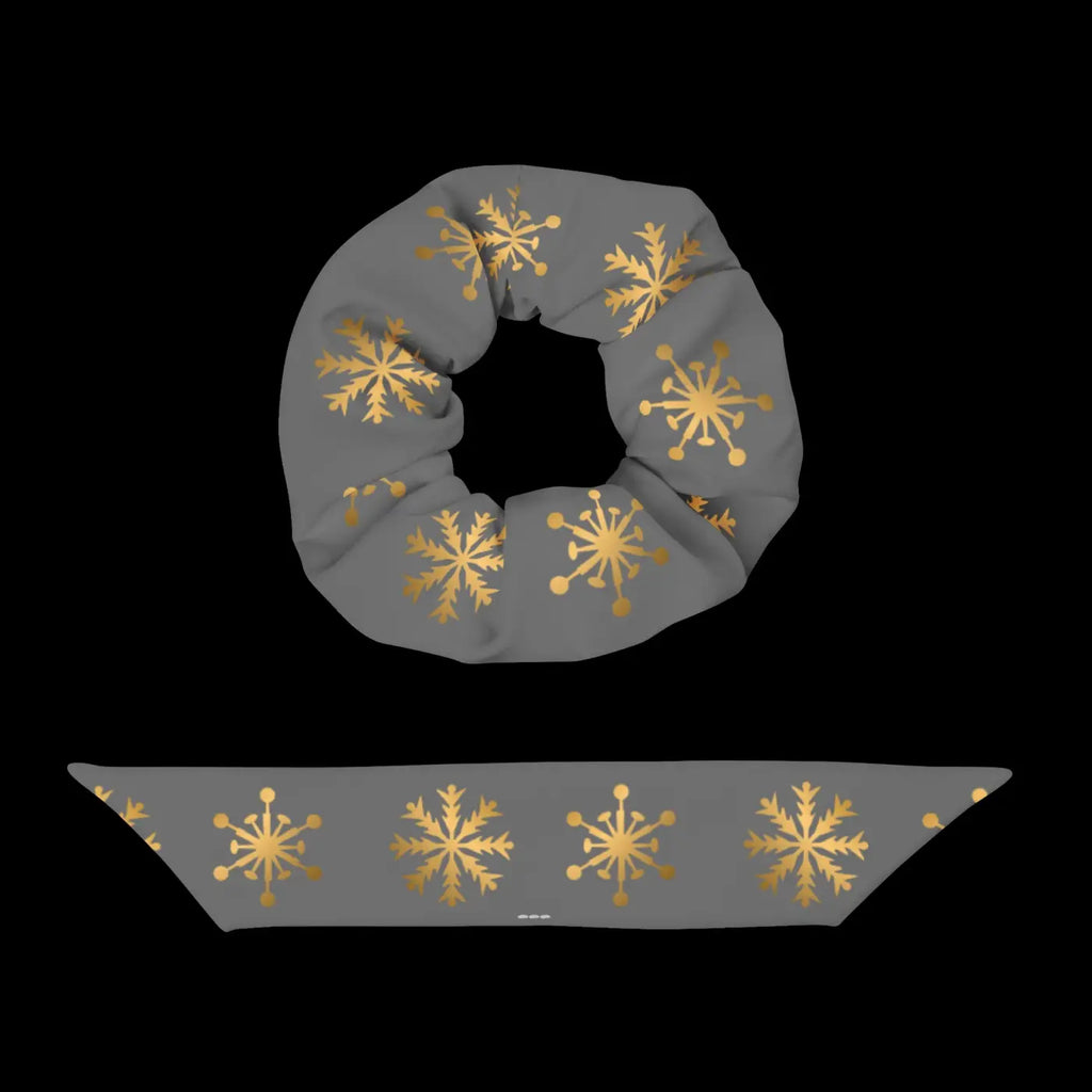 Grey Recycled Scrunchie - Gold Snowflakes Eco Friendly - DipaliZ