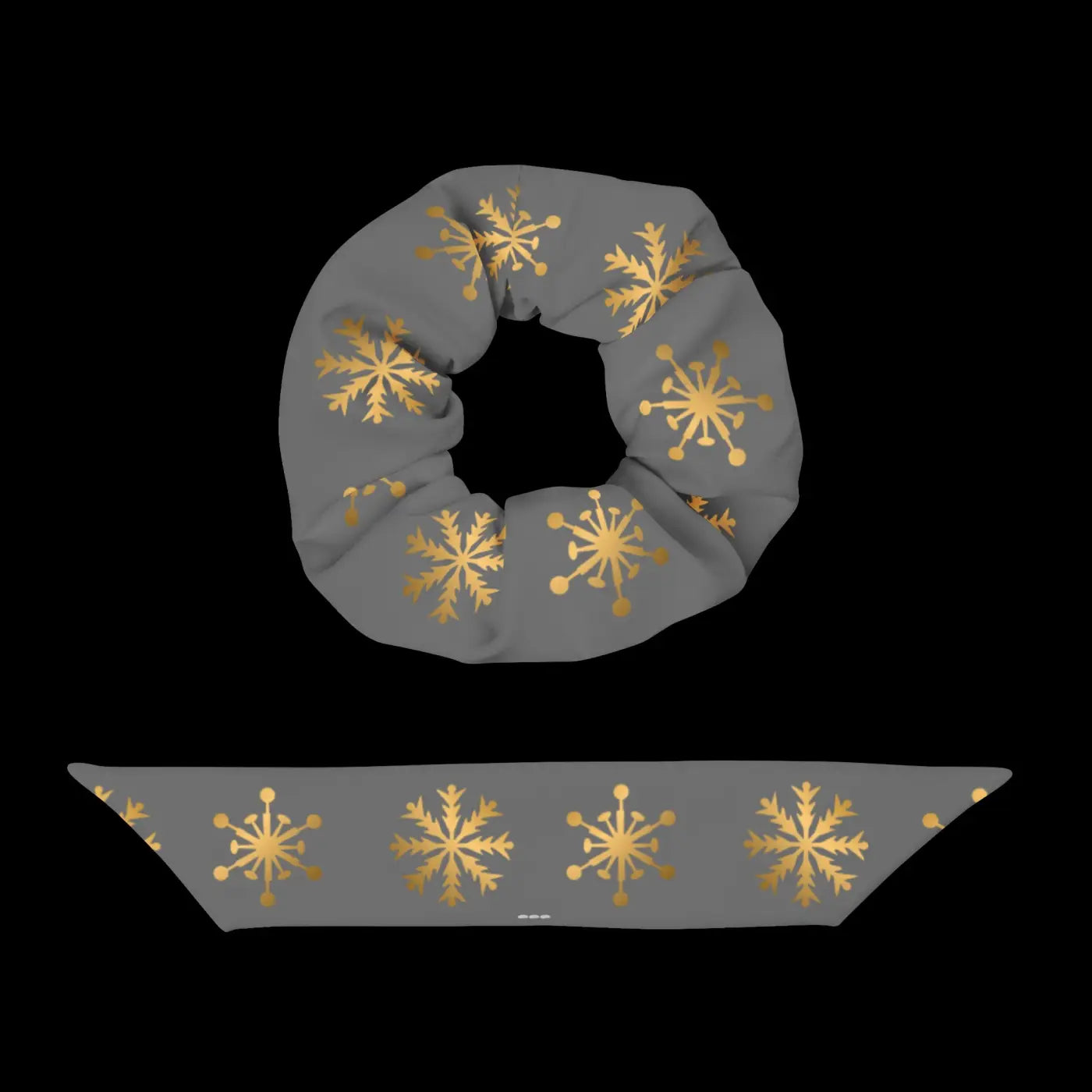 Grey Recycled Scrunchie - Gold Snowflakes Eco Friendly - DipaliZ