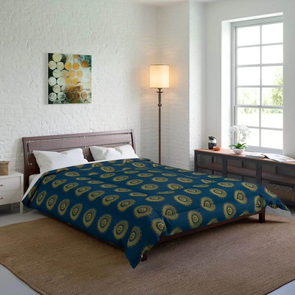 Cozy Comforter - Golden Geometrical Pattern on Blue - DipaliZ