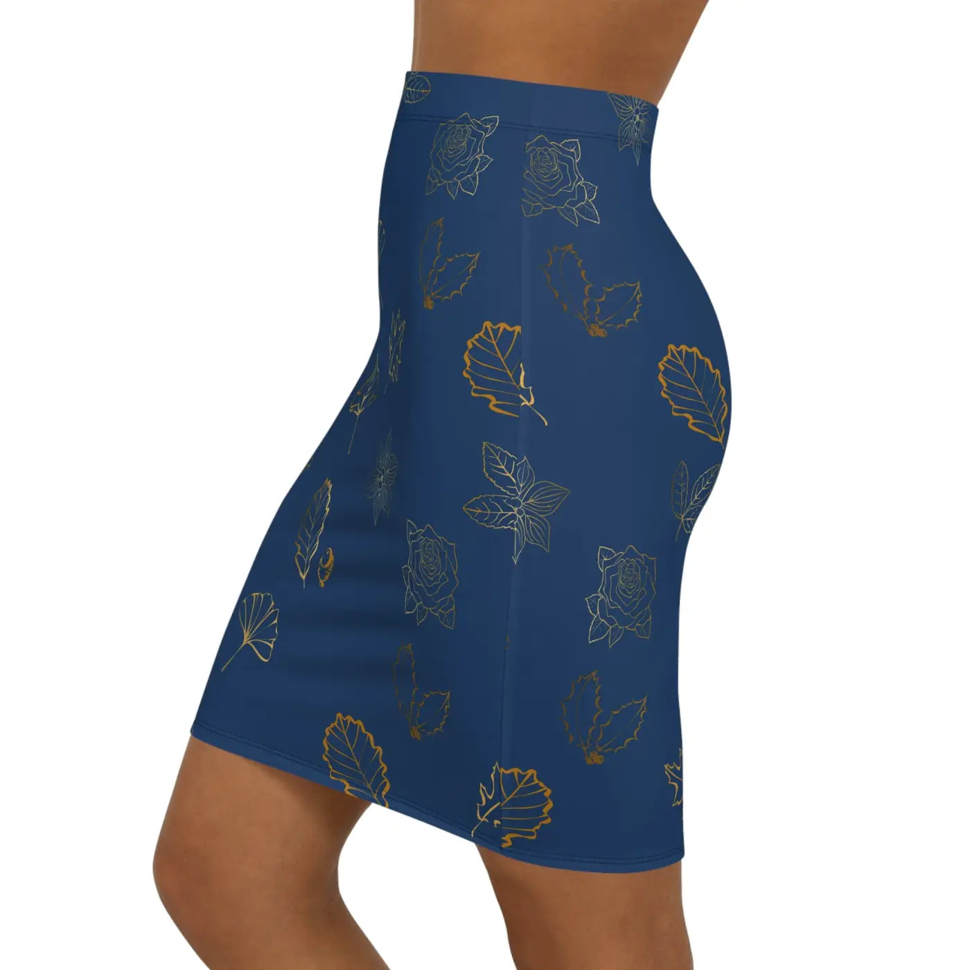 Golden Leaves Navy Blue Mini Skirt - Statement Fashion - DipaliZ