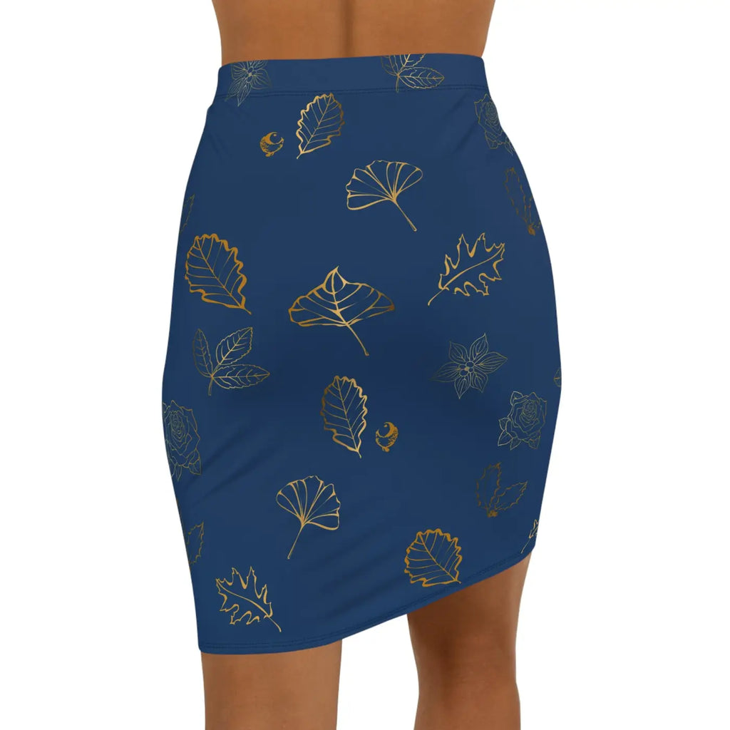 Golden Leaves Navy Blue Mini Skirt - Statement Fashion - DipaliZ