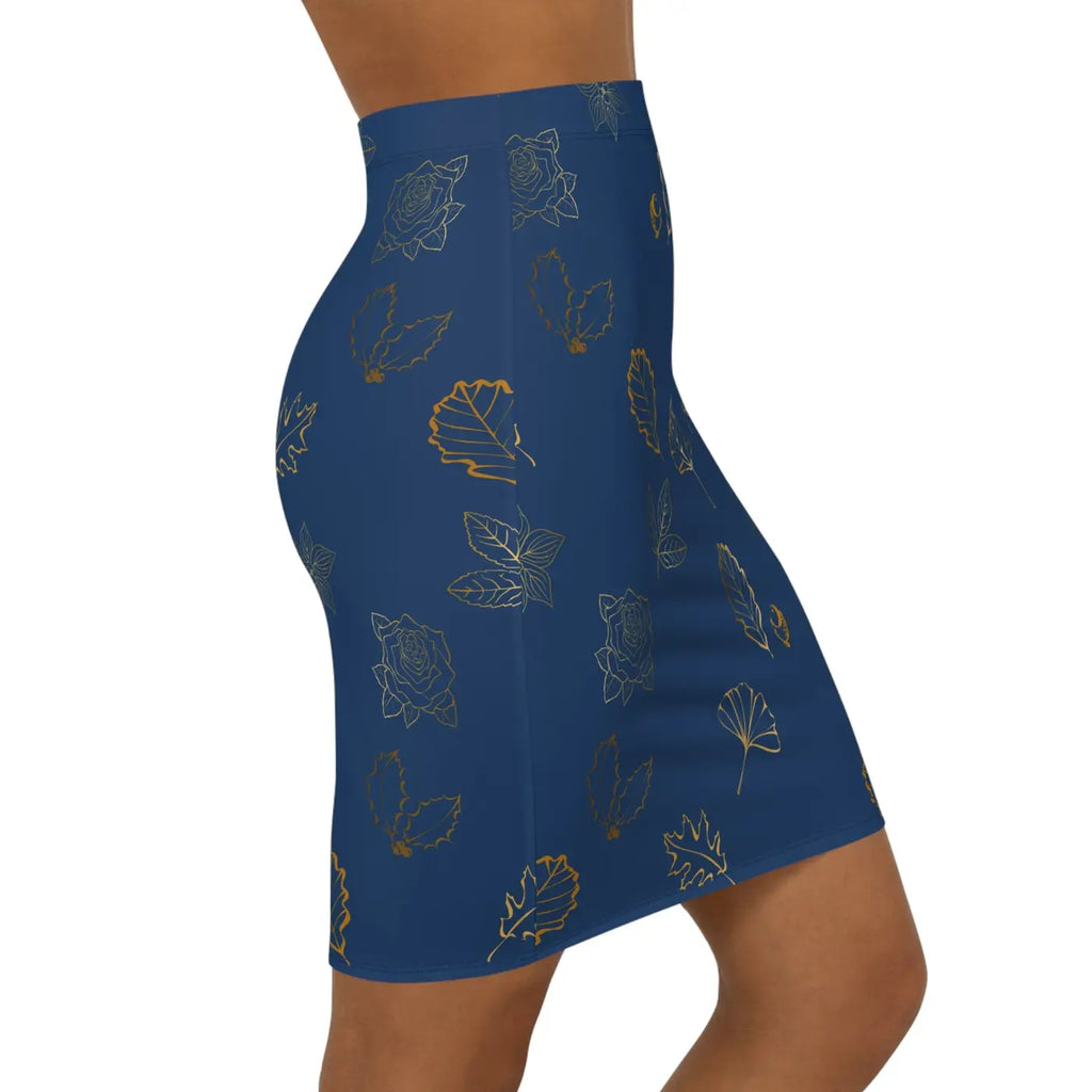 Golden Leaves Navy Blue Mini Skirt - Statement Fashion - DipaliZ