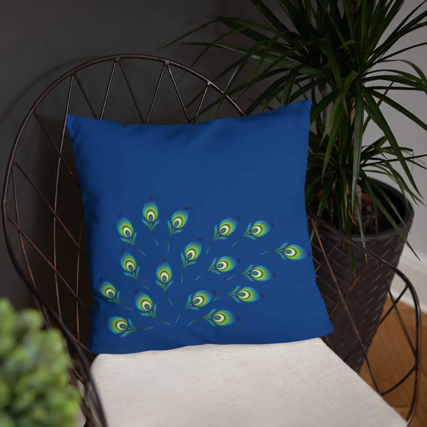 Graphic Peacock Feathers Pillow - Insert Included - DipaliZ