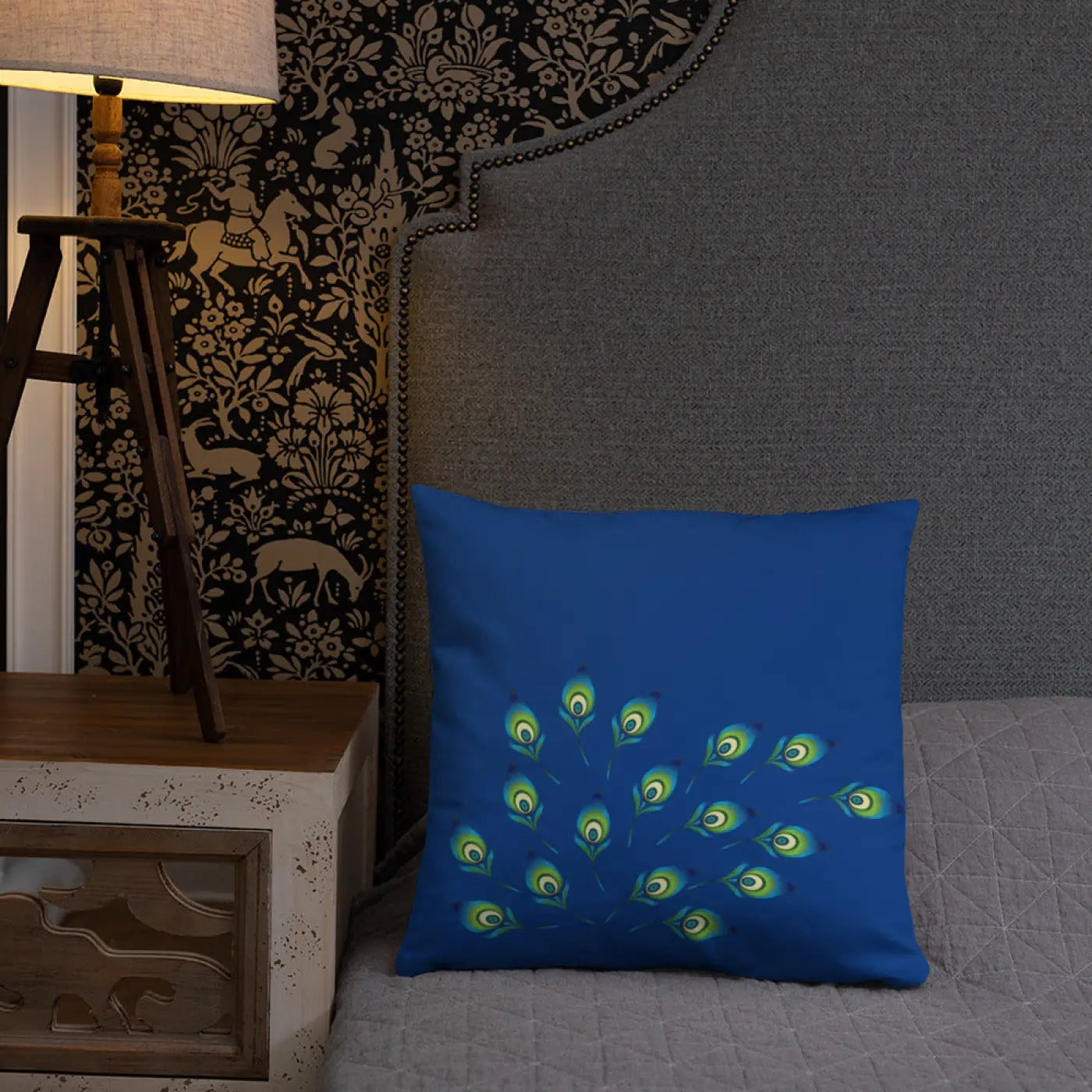 Graphic Peacock Feathers Pillow - Insert Included - DipaliZ